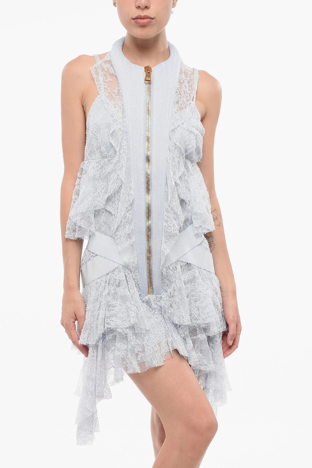 Balmain og1mm0326 Lace Mini Dress in Blue Size XS / US 0-2 / IT 36-38 - 4 Thumbnail