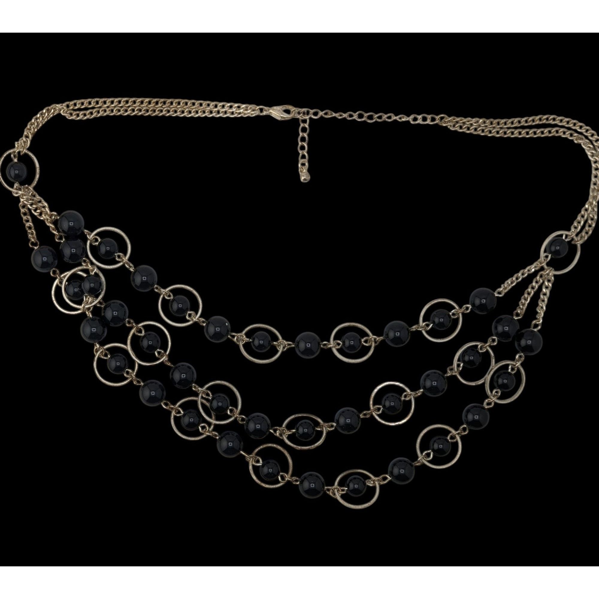 Other Geometric Goth Layered Black Bead & Silver-Tone Circle Neckl Size ONE SIZE - 3 Thumbnail