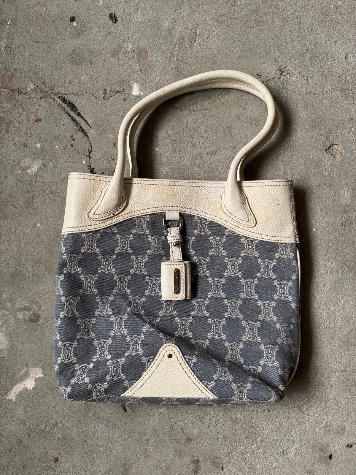Celine Celine Triomphe Macadam Denim Tote Bag Blue/White Size ONE SIZE - 1 Thumbnail