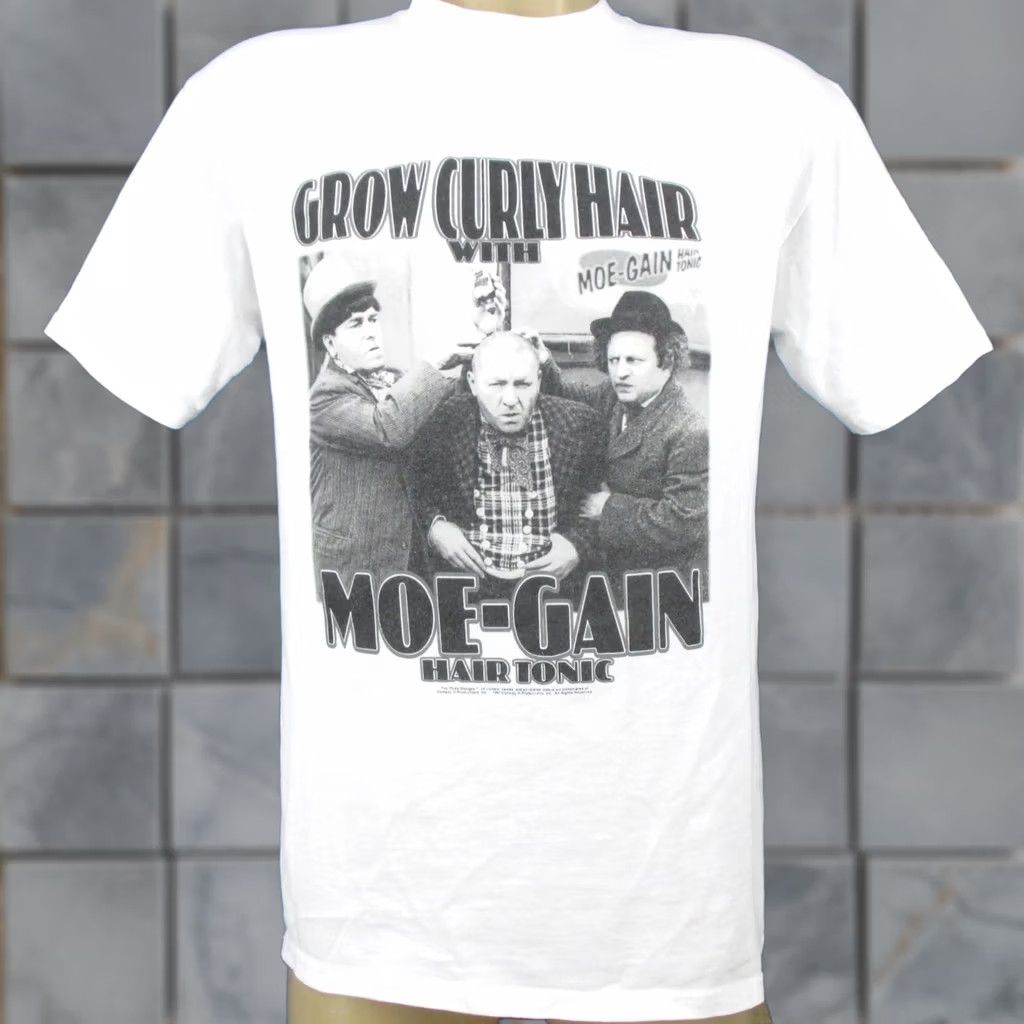 Vintage vintage THE THREE STOOGES MOE-GAIN HAIR TONIC T-Shirt M white 80s 90s adult Mens comedy shirt Size US M / EU 48-50 / 2 - 1 Thumbnail