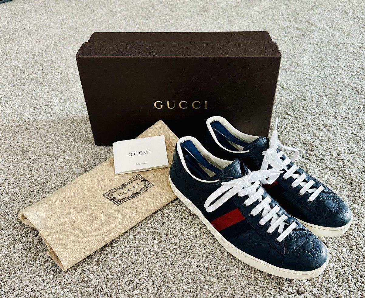 Gucci Gucci Ace Blue GG Monogram Leather Sneakers US9 EU42 UK8 Size US 9 / EU 42 - 4 Thumbnail