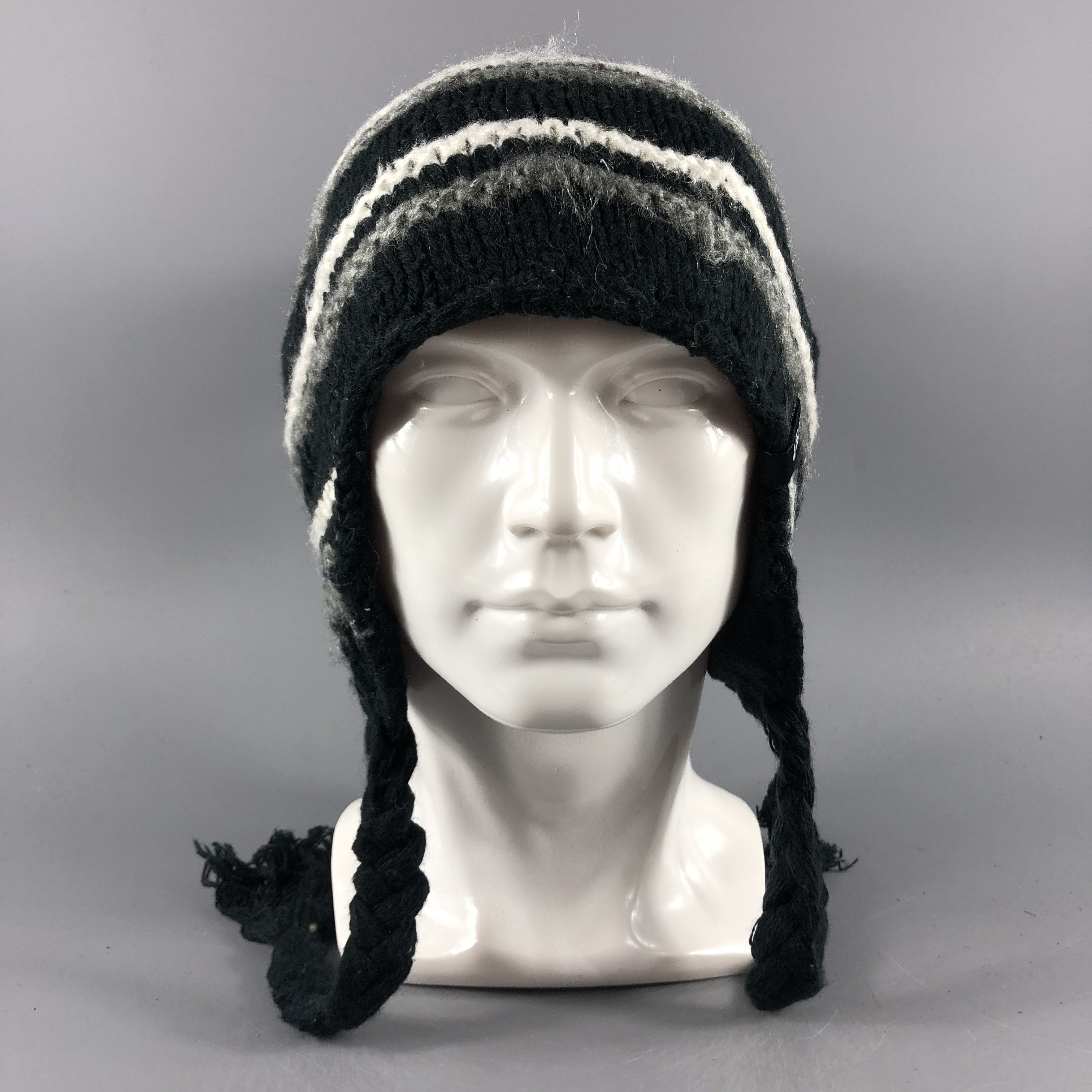 image of Vintage Earflap Hats Slib Beanie Stripe Snow Hat Snow Cap B1365, Men's