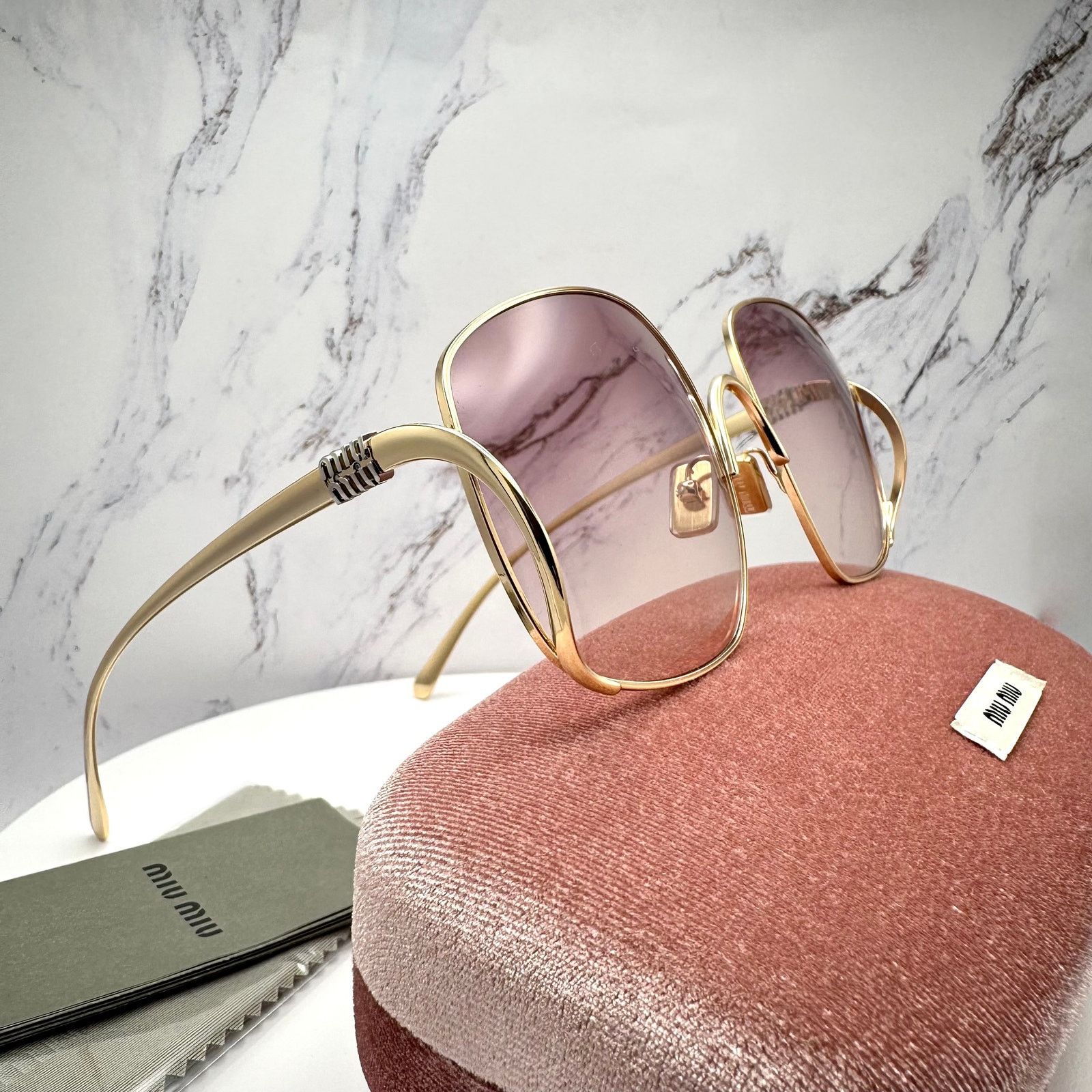 Miu Miu MIU MIU Sunglasses Gold Metal Square Oversized Gradient Lens Size ONE SIZE - 8 Thumbnail