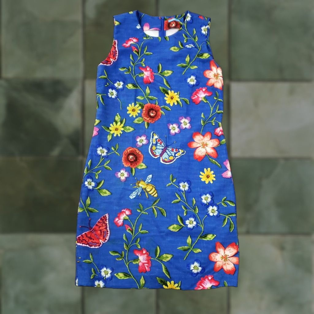 J.McLaughlin Dress Womens 8 Blue Floral Butterfly Sleeveless Sheath Casual