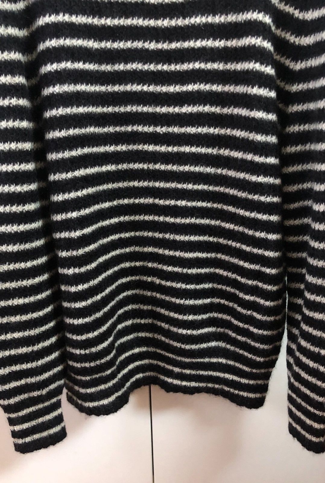 Saint Laurent Paris Saint Laurent Black & White Striped High-Neck Mohair Knit Size US L / EU 52-54 / 3 - 5 Thumbnail