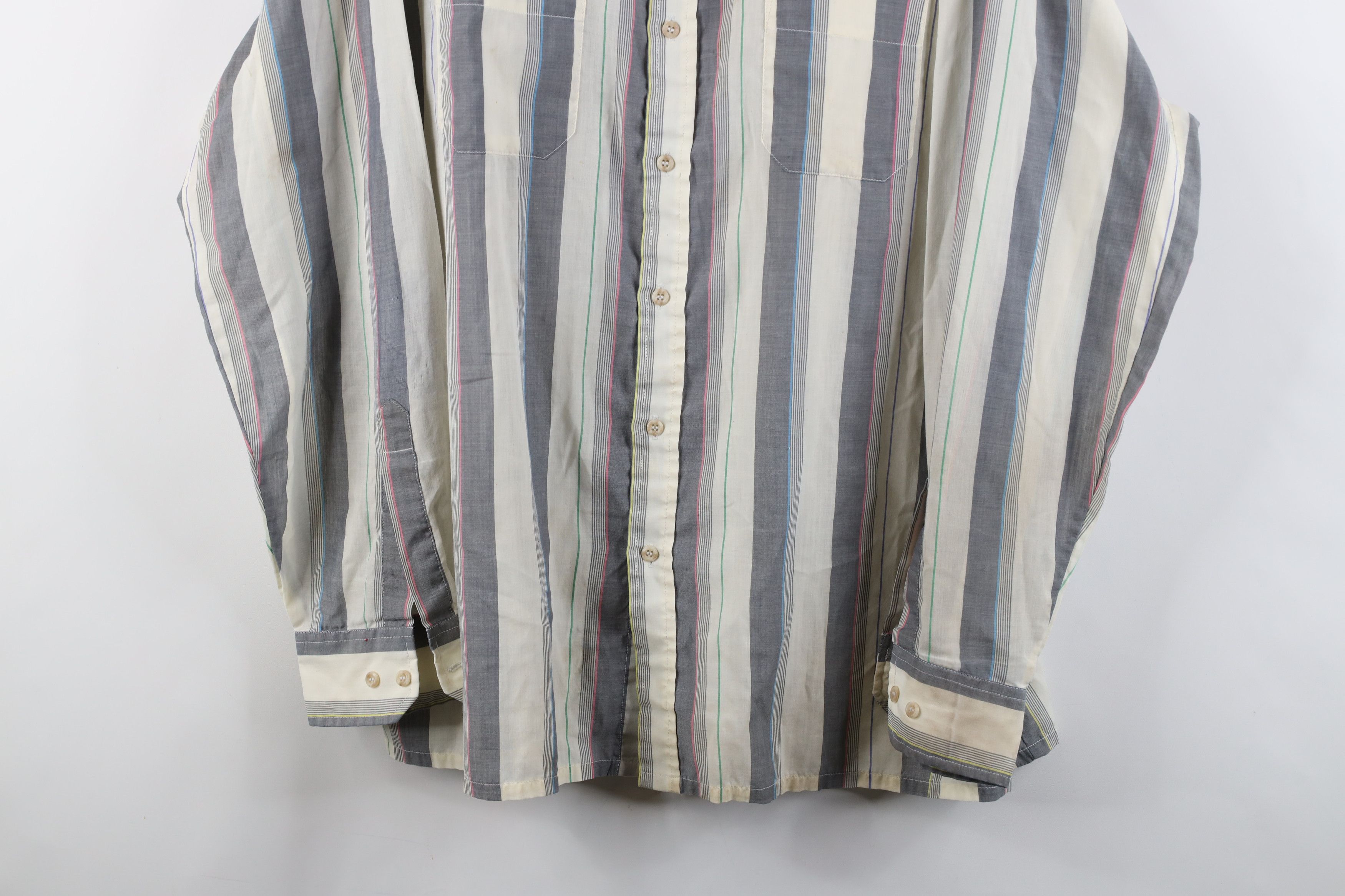 Vintage Vintage 90s Streetwear Sheer Rainbow Striped Button Shirt Size US XL / EU 56 / 4 - 3 Thumbnail