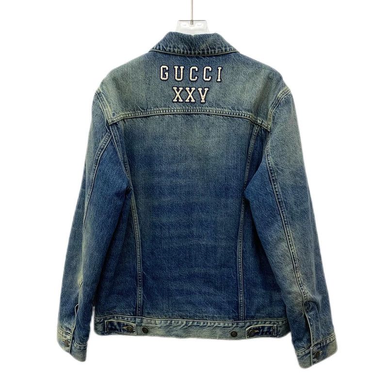 Gucci Blue letter washed old cotton lapel single-breasted l