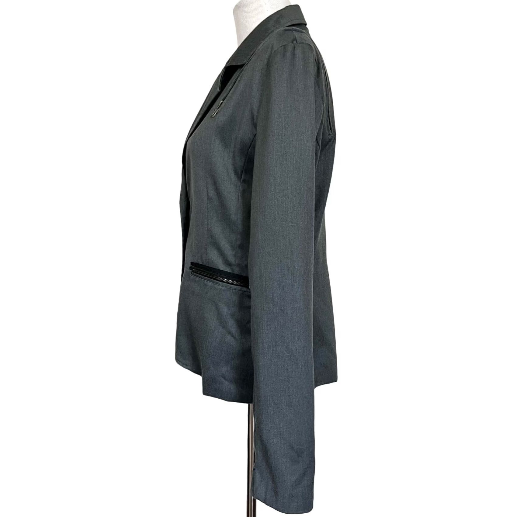 Vintage Chor Women’s Jacket Blazer Gray 3-Button Pockets Accent Zippers Wool Blend Sz L Size L / US 10 / IT 46 - 4 Thumbnail