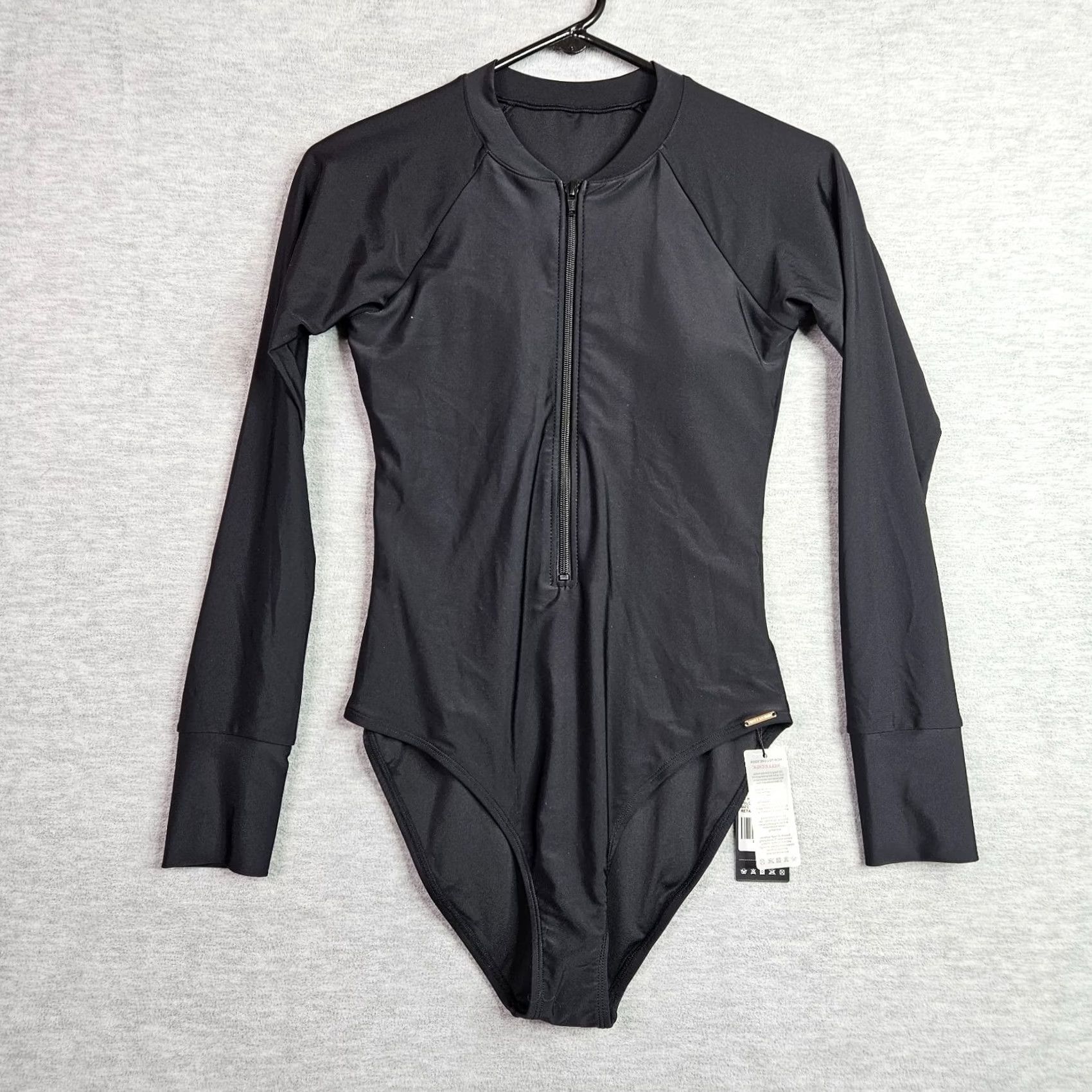 Vintage RELLECIGA Women's One Piece Black Front Zip Swimsuit Long Sleeve S NEW Size S / US 4 / IT 40 - 2 Thumbnail