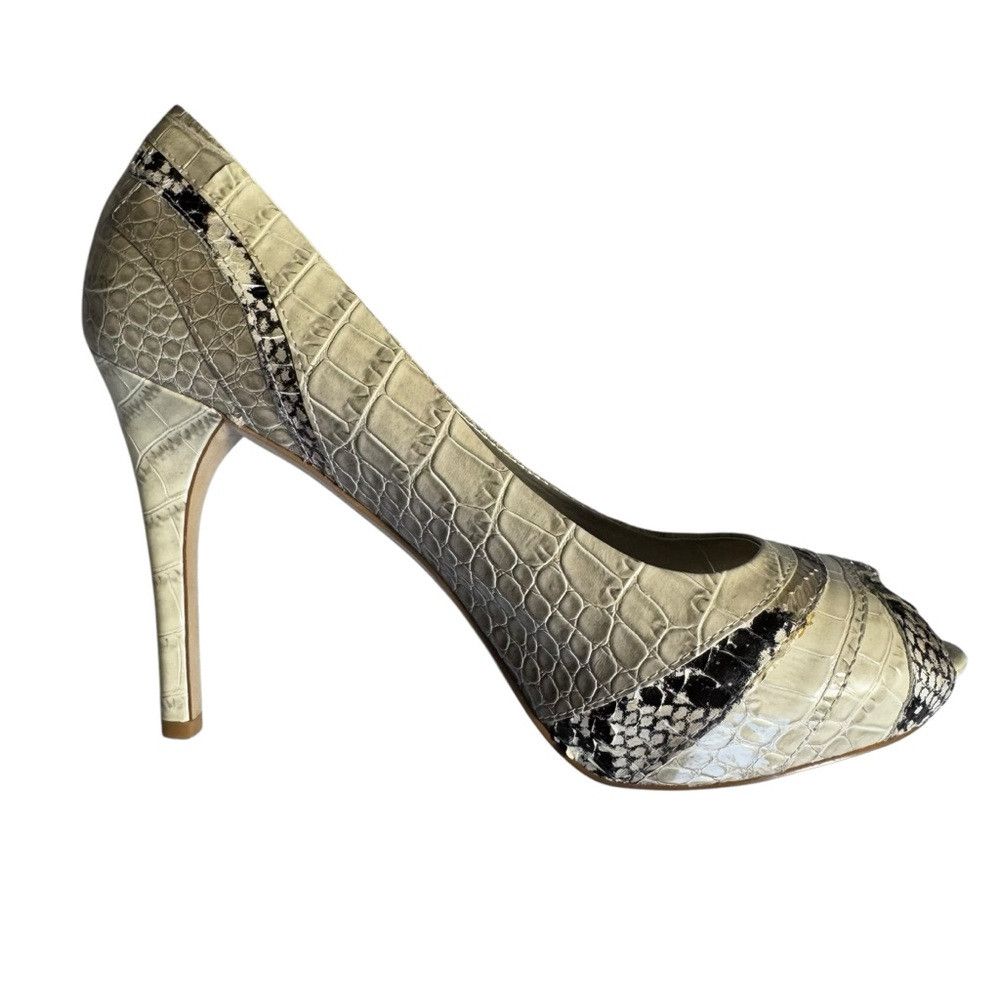White House Black Market WHITE HOUSE BLACK MARKET Isaac Beige Snake Print Peep Toe S Size US 8 / IT 38 - 1 Thumbnail