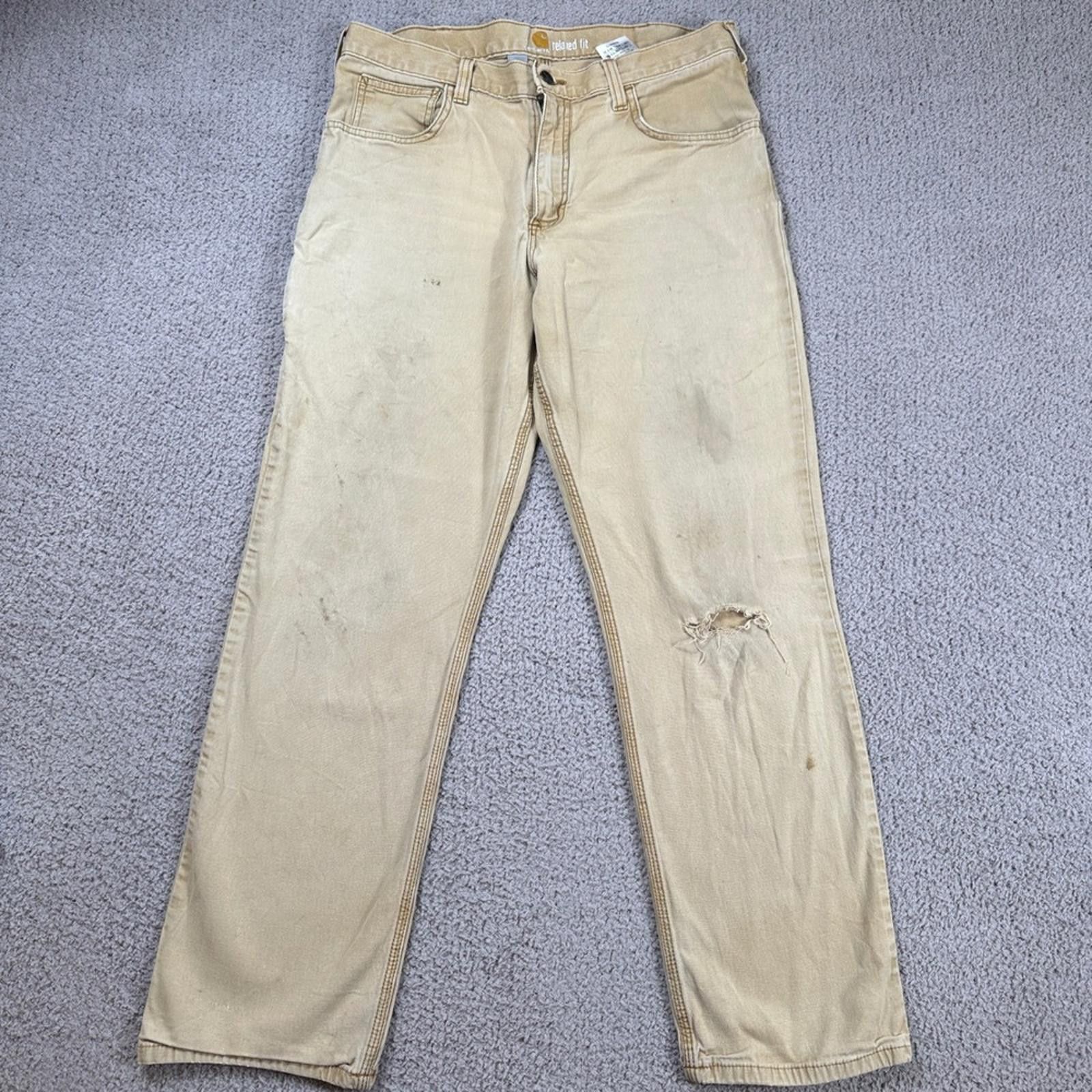 Carhartt Carhartt Mens Relaxed Fit Tan Canvas Work Pants 34x30 Size US 34 / EU 50 - 1 Thumbnail
