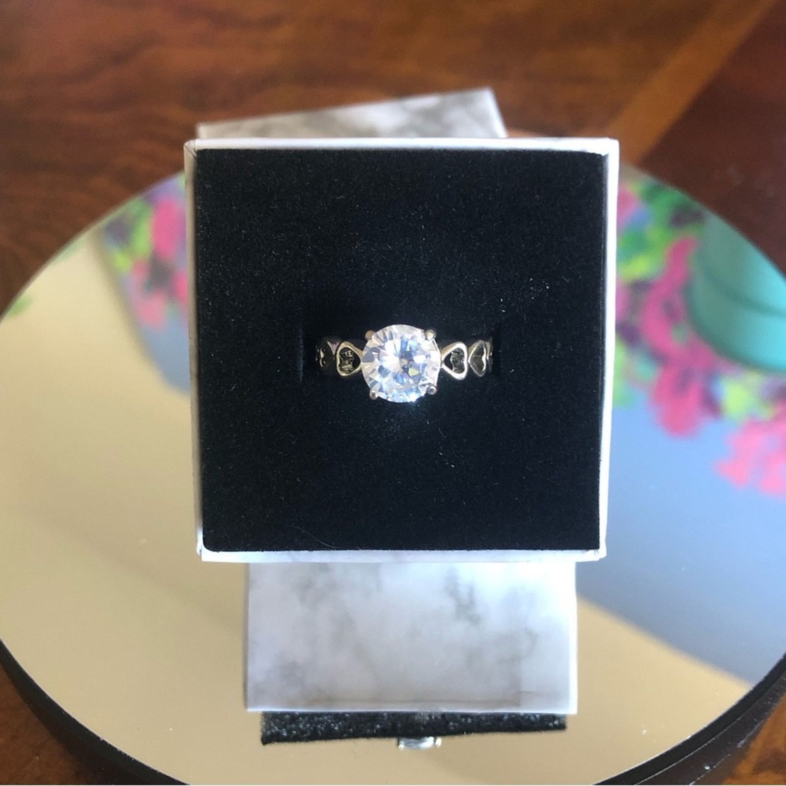 Jewelry Sterling open heart band prong set round cubic zirconia ring Size ONE SIZE - 1 Thumbnail
