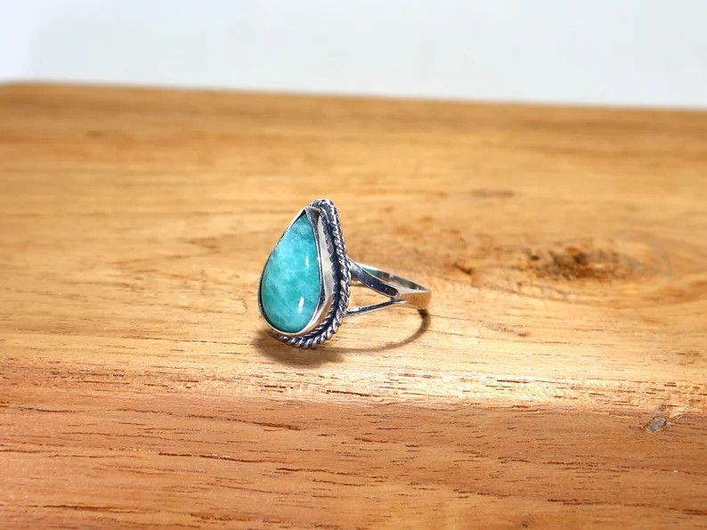 Handmade Handmade Pear Amazonite Ring: 925 Sterling Silver Boho Ring Size ONE SIZE - 5 Thumbnail