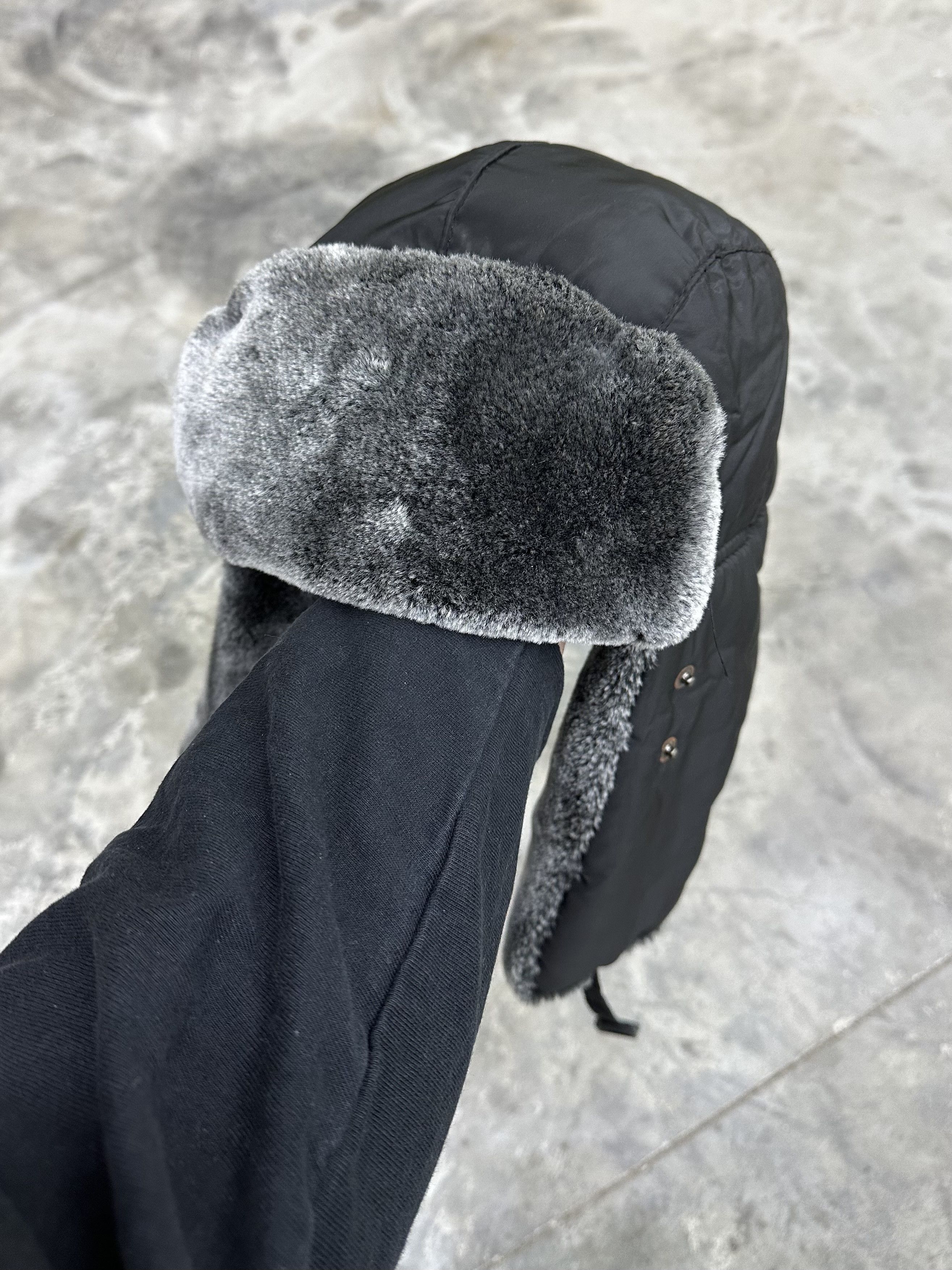 Japanese Brand Y2K Black Quilted Faux Fur Ushanka Essential Size ONE SIZE - 2 Thumbnail