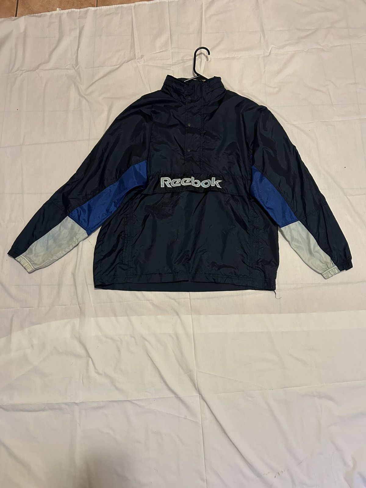Reebok Vintage 90s Reebok Windbreaker Pullover Jacket Navy Size US M / EU 48-50 / 2 - 2 Thumbnail
