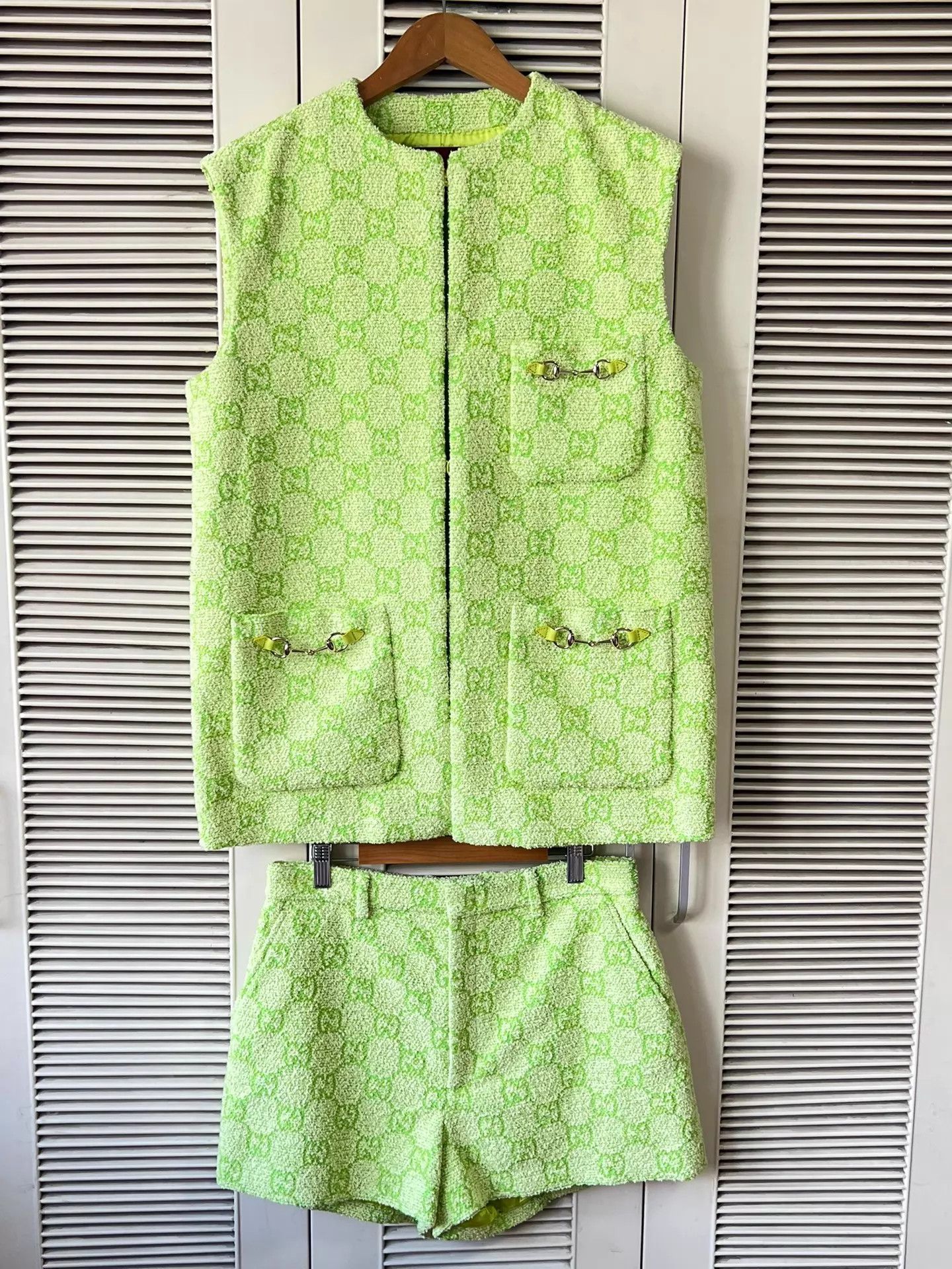 Gucci Gucci Green Tweed Double G Print Women's Vest + Shorts Set Size S / US 4 / IT 40 - 1 Thumbnail