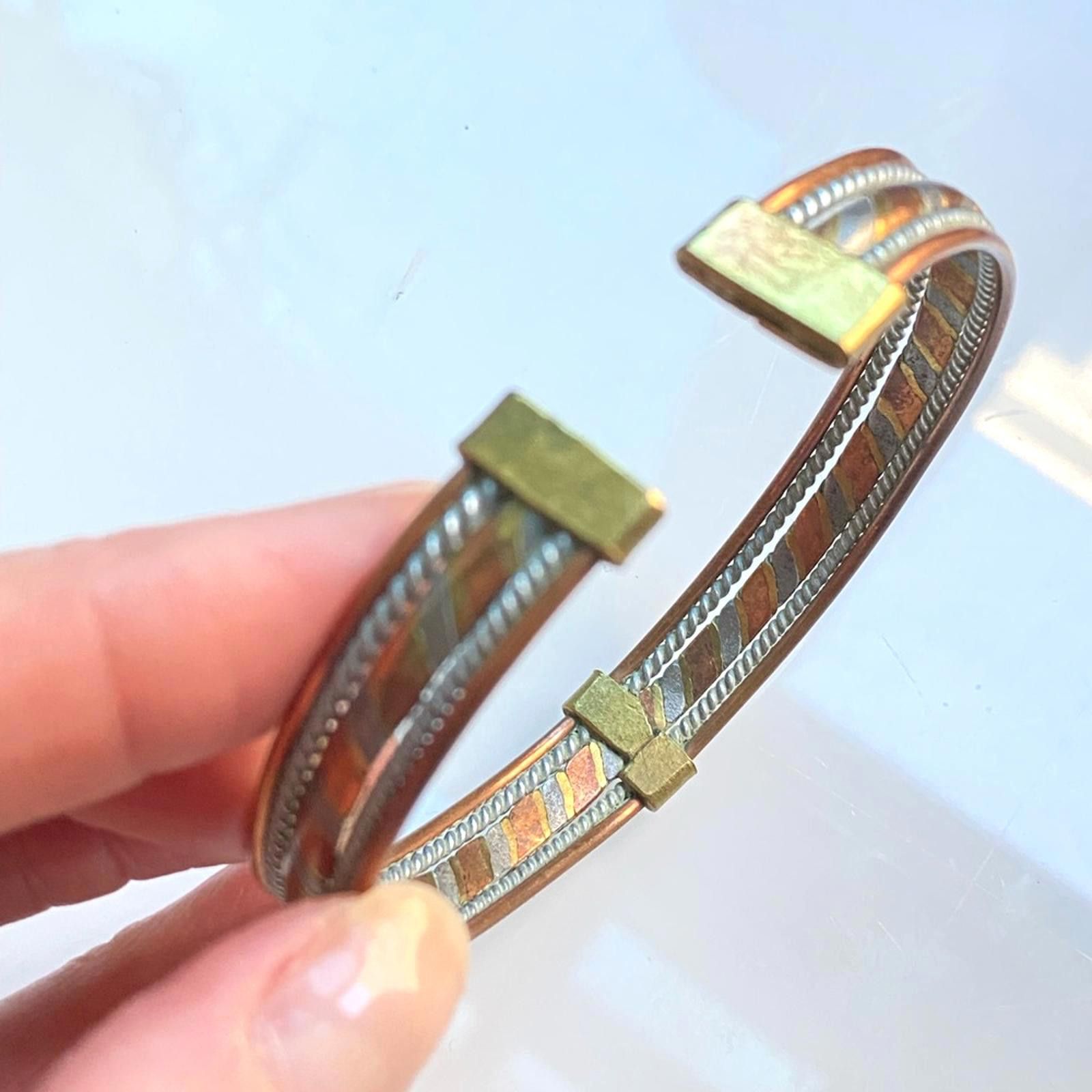 Vintage 90s Vintage Tri-Tone Copper, Brass & Aluminum Cuff Bracelet Size ONE SIZE - 2 Thumbnail
