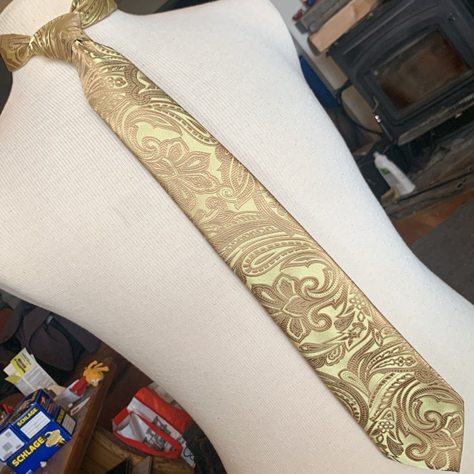 Vintage Barry Wang rich gold silk brocade jacquard handmade necktie Size ONE SIZE - 5 Thumbnail