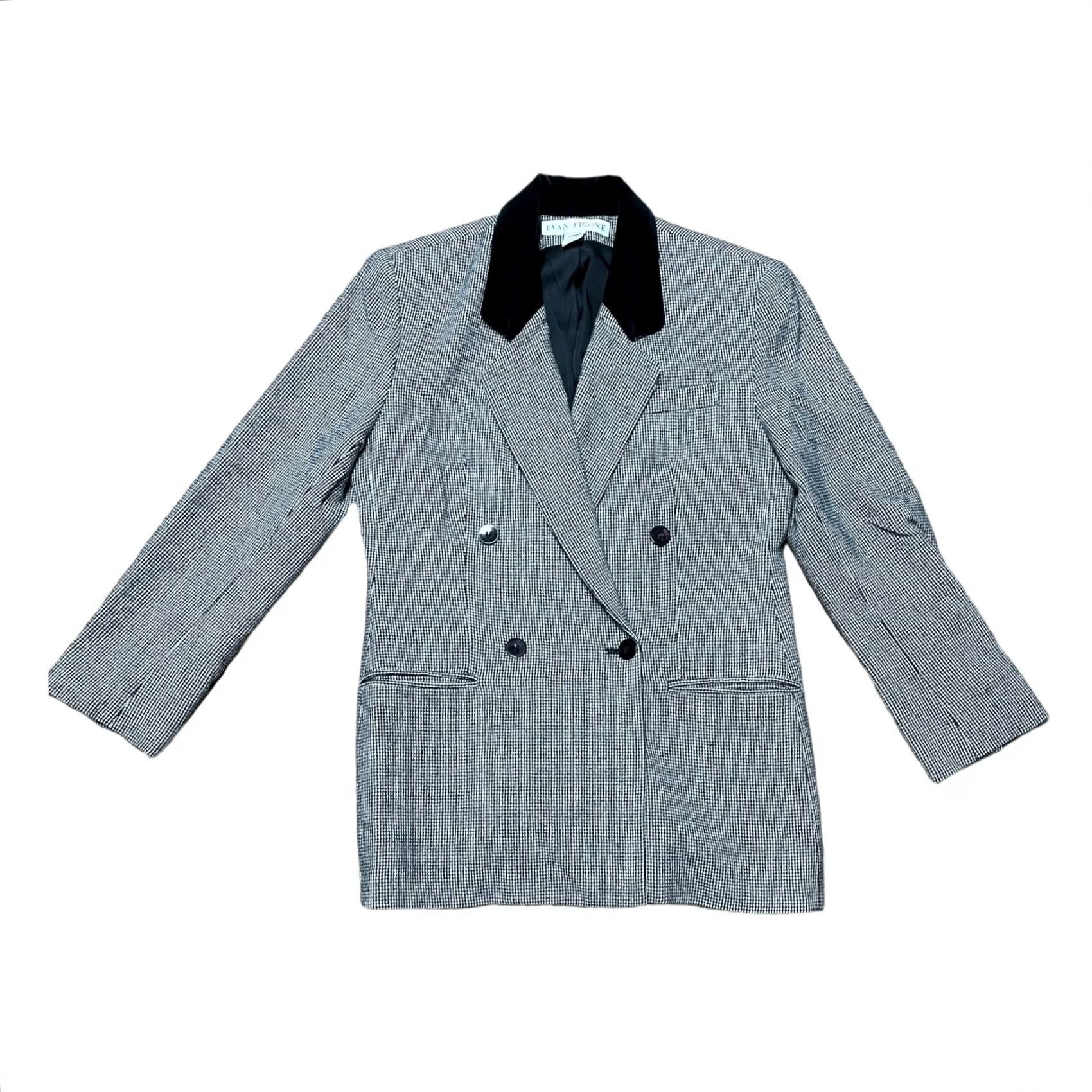 Evan Picone VINTAGE Evan-Picone Blazer Plaid Wool Blend Notch Lapel 2-Button Mid-Length Single-Breasted Black White Sz 6 Women’s USA Size M / US 6-8 / IT 42-44 - 2 Thumbnail