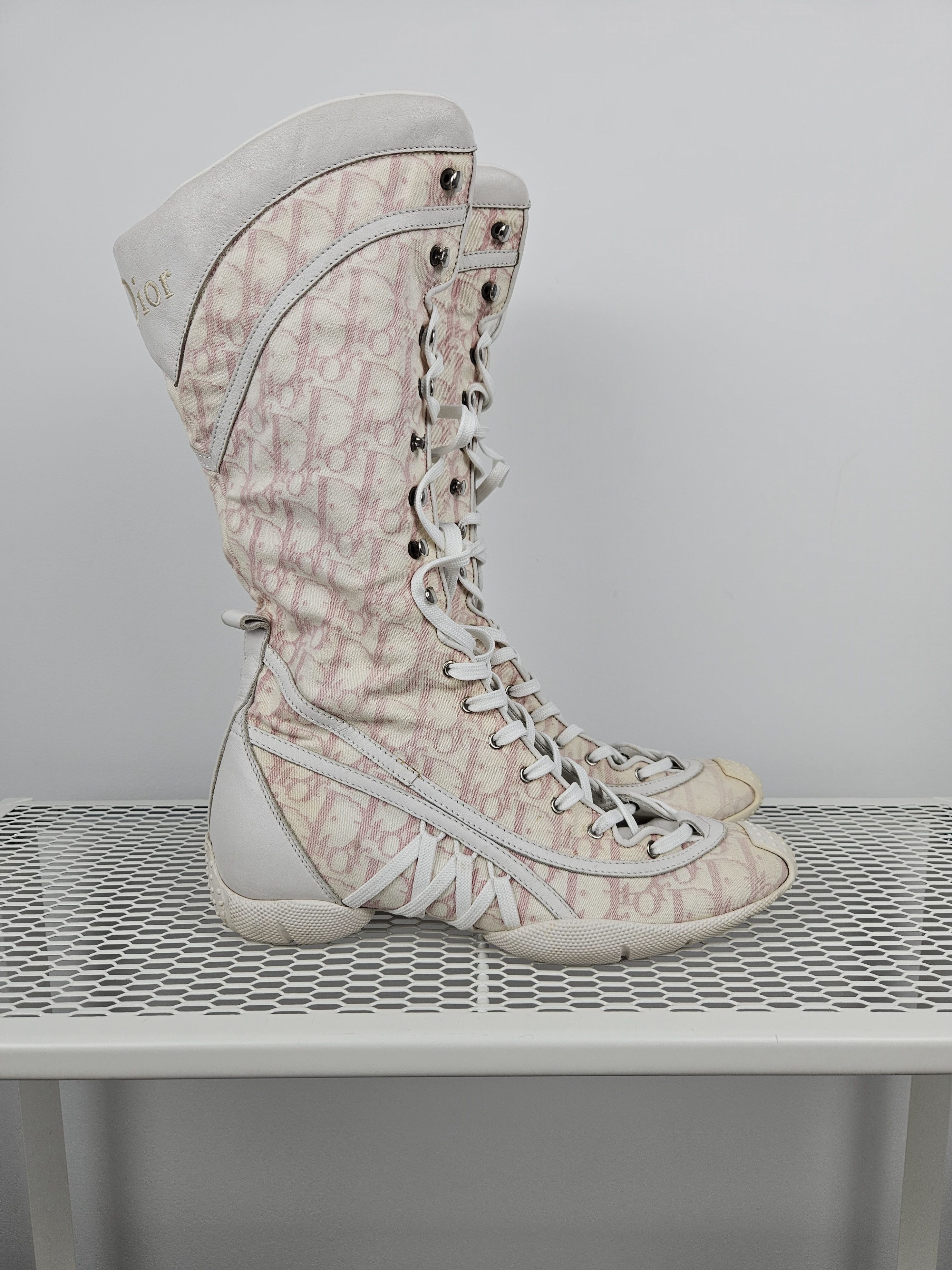 Dior Vintage y2k dior monogram knee height lace up boots Size US 7 / IT 37 - 3 Thumbnail
