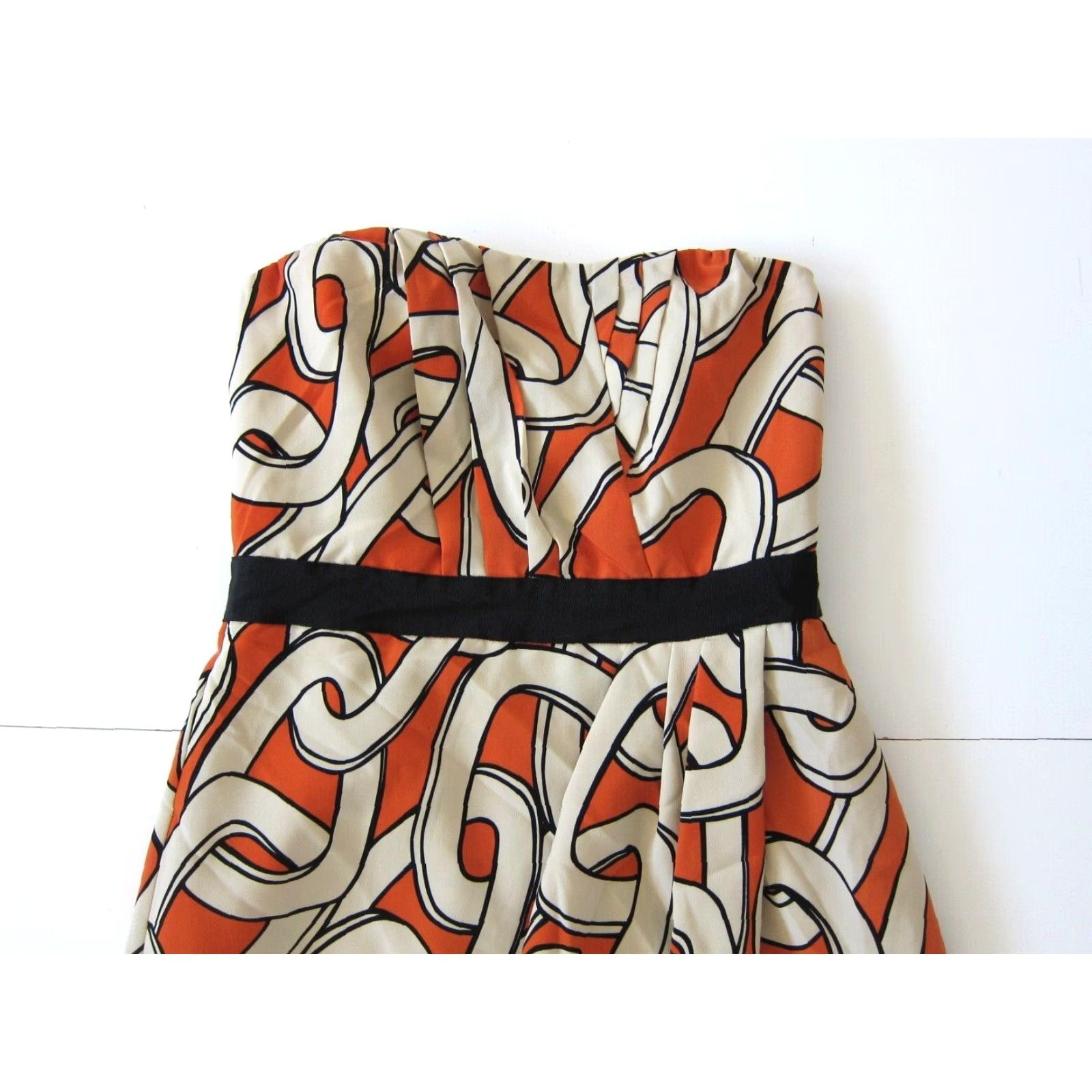 Vintage The Limited Orange Black Ivory Chain Print Ruched Strapless Empire Waist Size 4 Size ONE SIZE - 3 Thumbnail