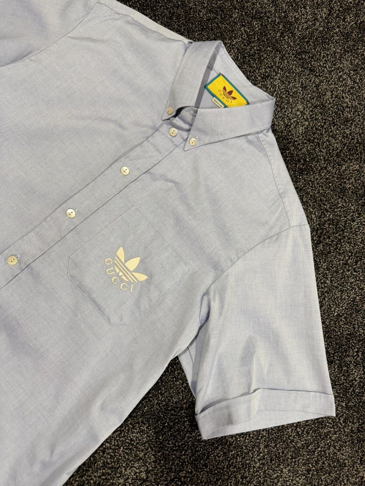 Adidas × Gucci Gucci x Adidas Light Blue / Gray Logo Oxford Button Up Shirt Size US M / EU 48-50 / 2 - 5 Thumbnail