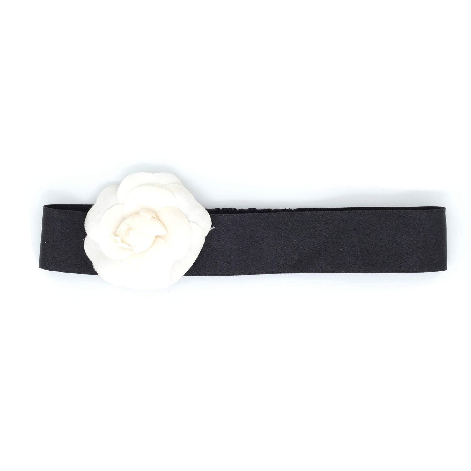 image of Chanel Camellia Ribbon Headband Silk None in Black, Women's