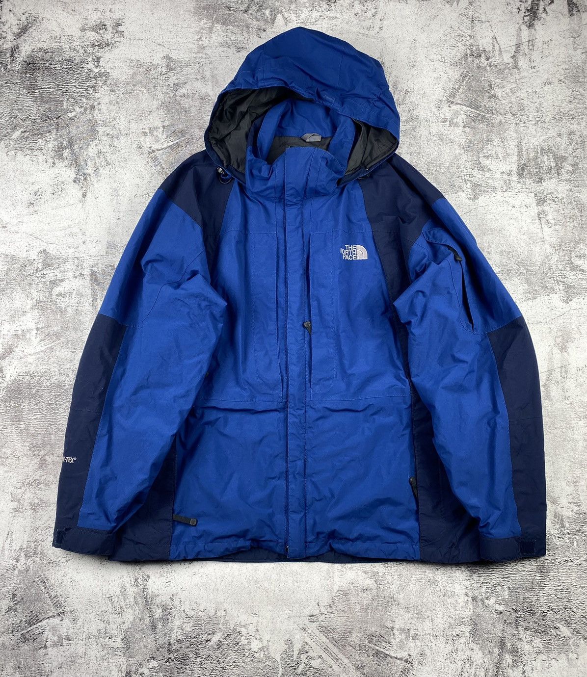 image of Goretex x The North Face Vintage The North Face Gore-Tex Gorpcore Jacket Raincoat in Blue (Size 2XL