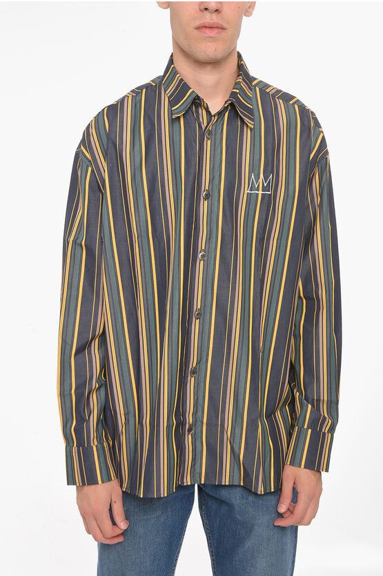image of Etudes Jean-Michel Basquiat Cotton-Poplin Shirt In Unbalanced-Strip in Green, Men's (Size Medium)