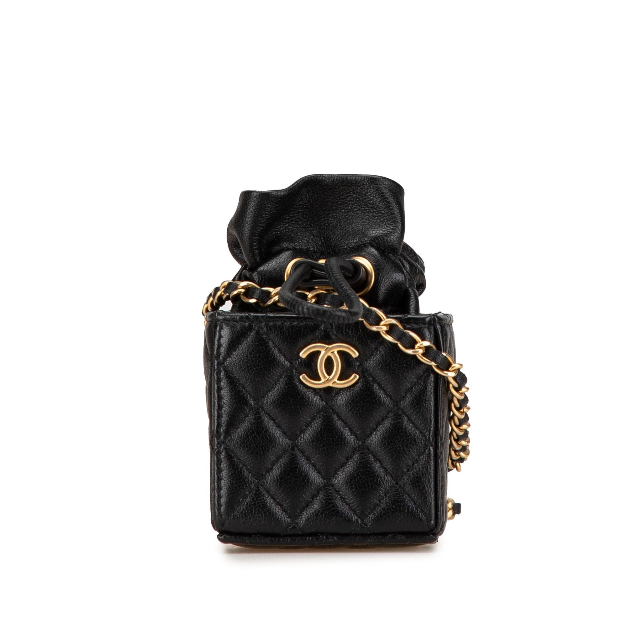 Chanel Mini Quilted Calfskin Drawstring Bucket Bag Black