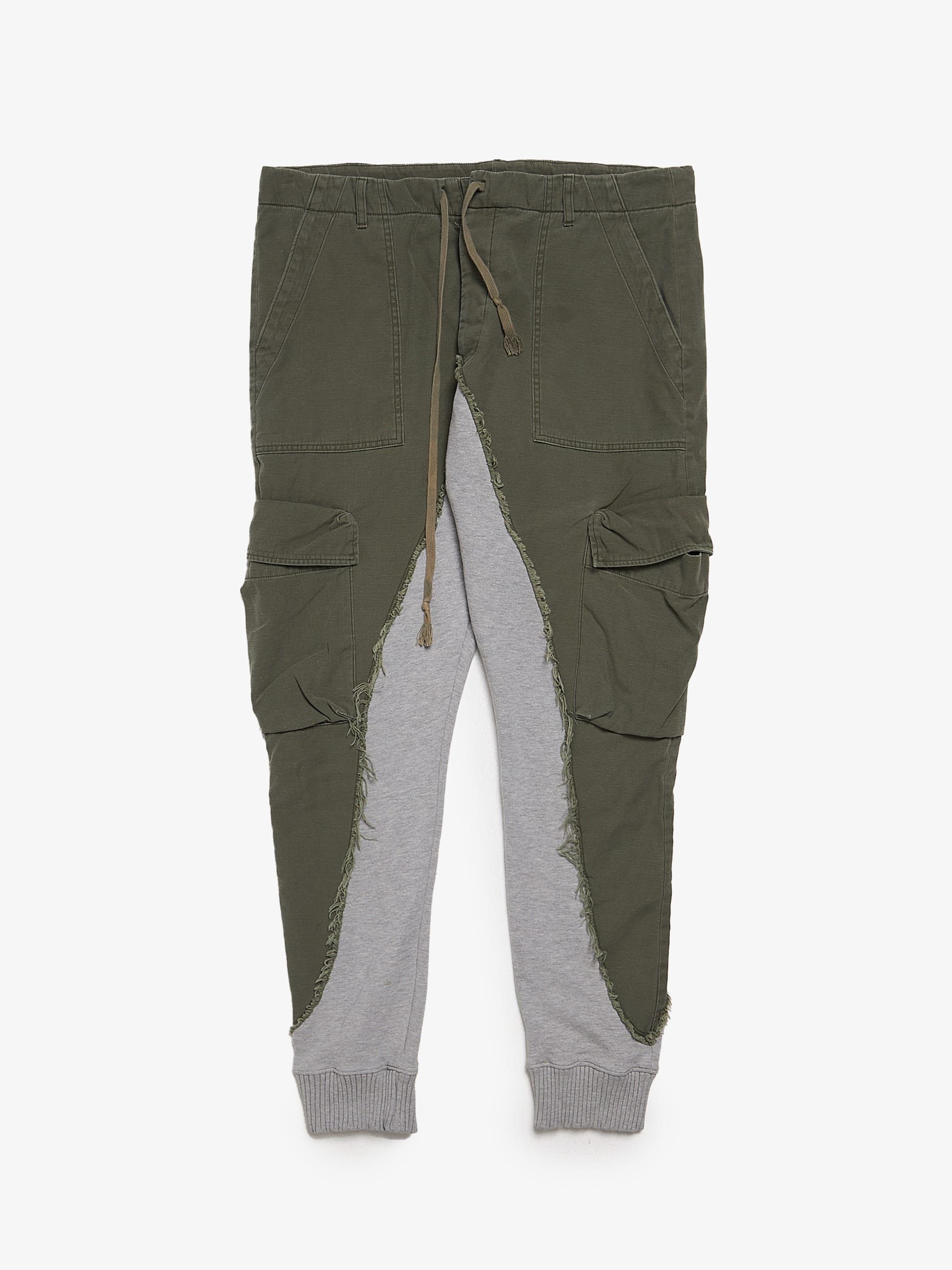 Greg Lauren Khaki And Gray Double Side Detailed Cotton Sweatpants Size US 37 - 1 Thumbnail