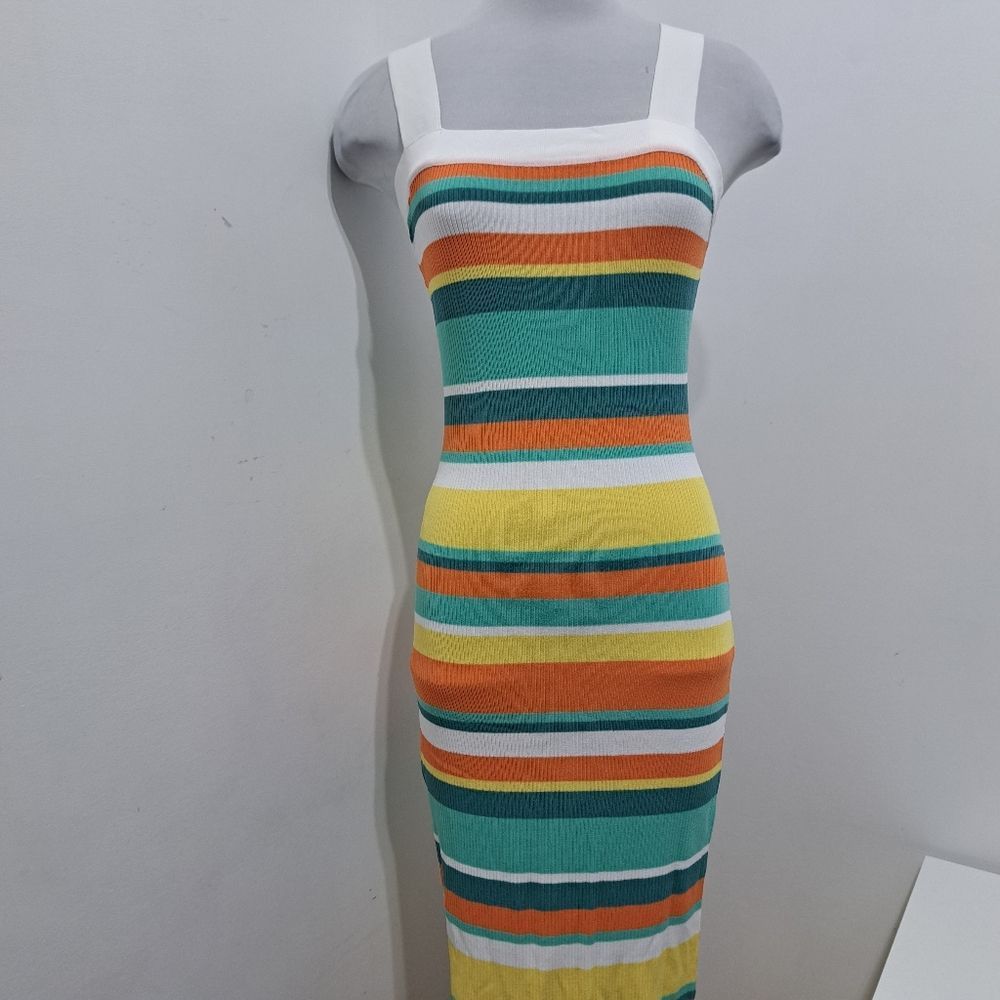 MINKPINK MinkPink Kosa Striped Knit Midi Dress Orange Multi Color Med Size M / US 6-8 / IT 42-44 - 10 Thumbnail