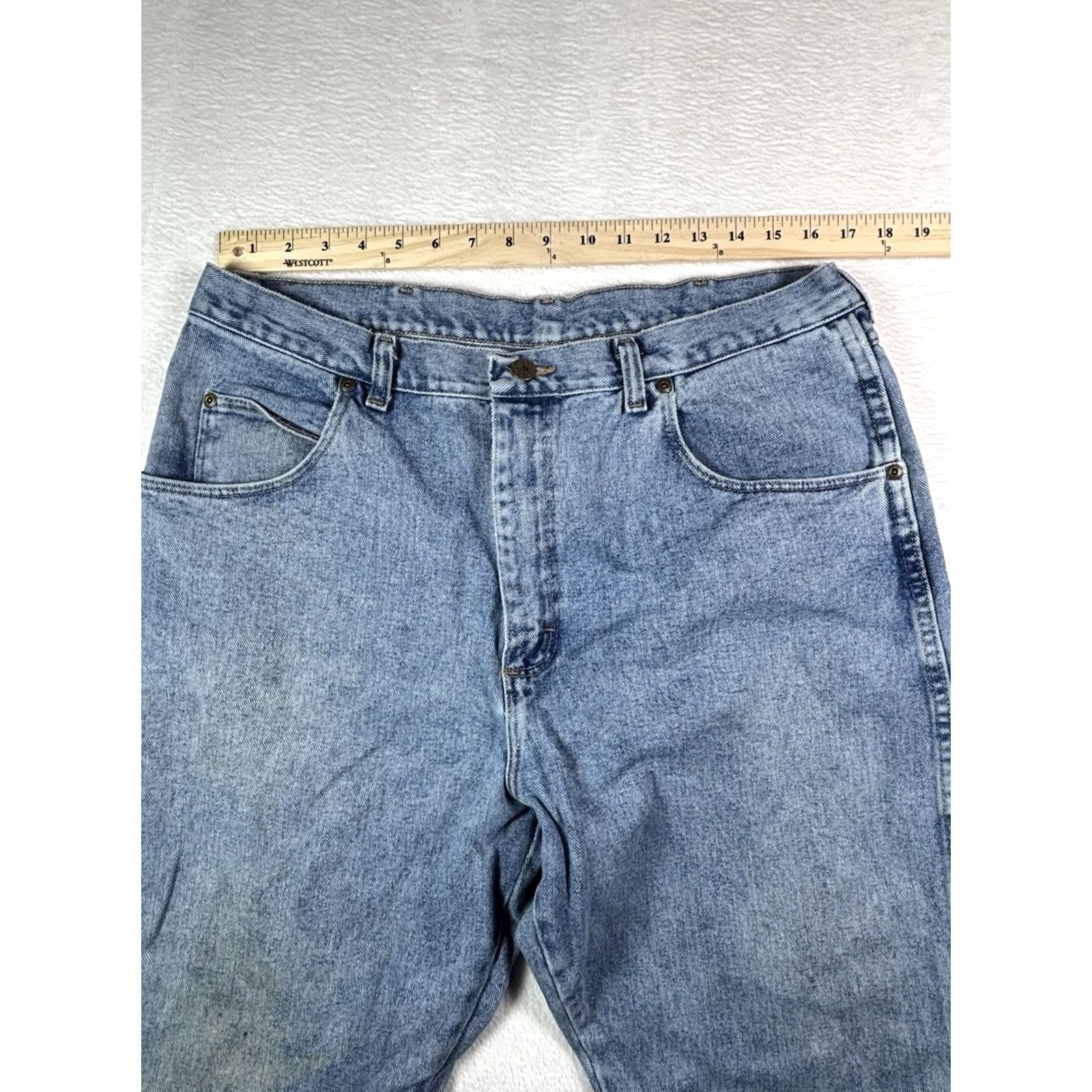 Wrangler Wrangler Jeans Men’s 38x32 Rugged Wear Blue Denim High Rise Regular Bootcut 5-Pocket Logo Cowboy Southwestern USA Mens Size US 38 / EU 54 - 4 Thumbnail