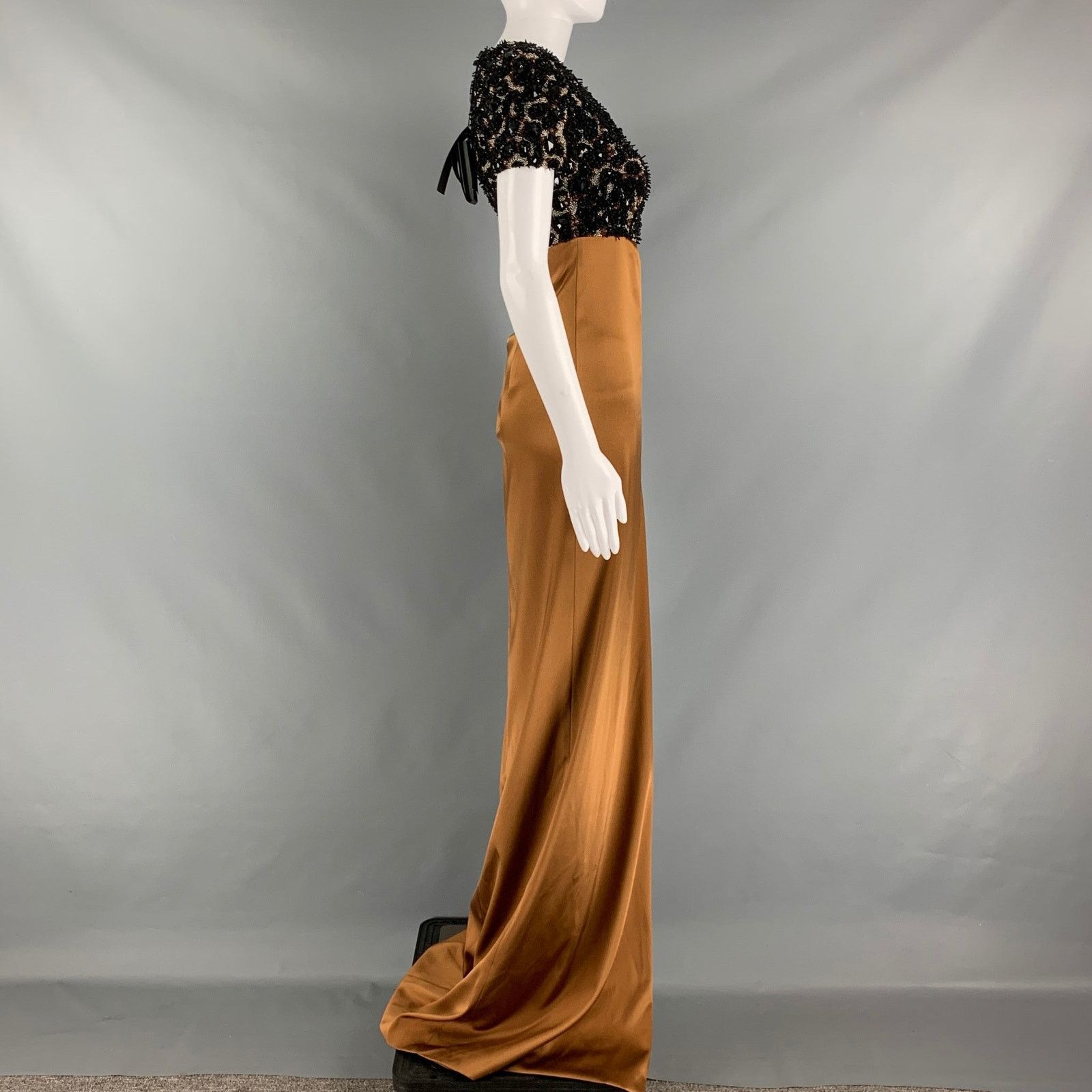 Burberry Prorsum BURBERRY PRORSUM Brown Camel Silk Evening Gown Long Dress Size XS / US 0-2 / IT 36-38 - 4 Thumbnail