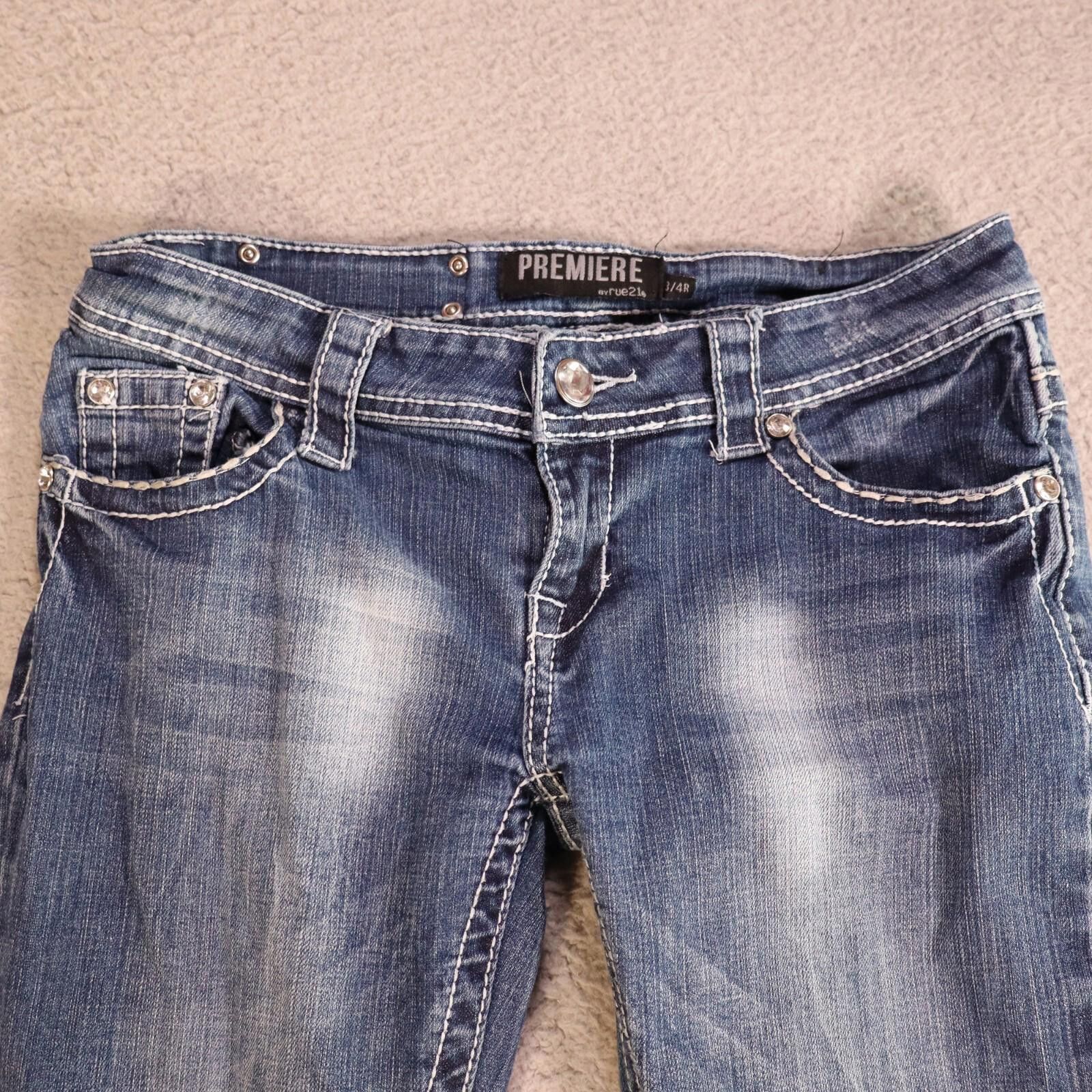 Designer Premiere Women 3/4 Blue Jeans Studded Rue21 Distress Size 27" / US 4 / IT 40 - 5 Thumbnail