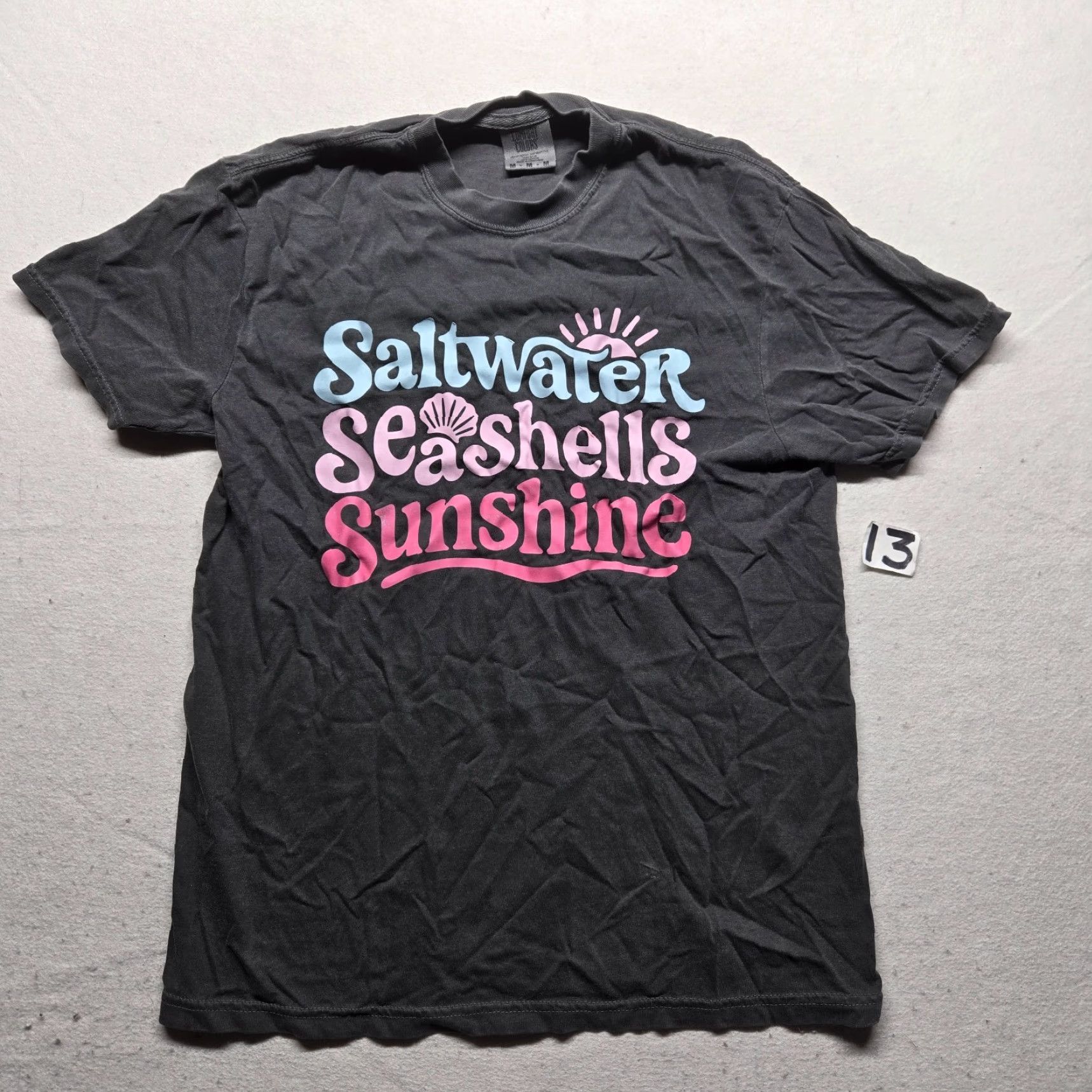 Vintage Sunshine Shirt Saltwater Seashells Graphic Tee Adult M Gray Floral Summer Beach Vacation Tee Shirt Mens Size US M / EU 48-50 / 2 - 2 Thumbnail
