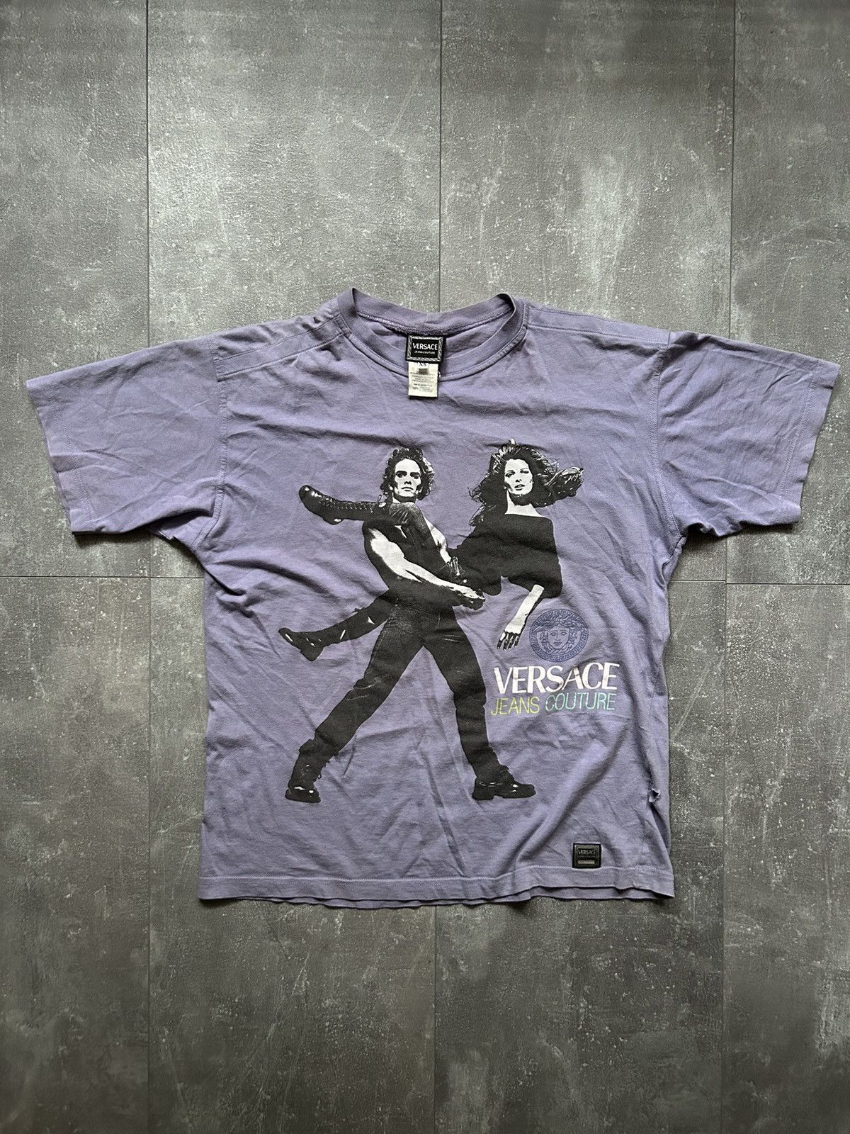 image of Avant Garde x Versace Jeans Couture Vintage Versace Iconic Bruce Weber Photography T Shirt in Purpl