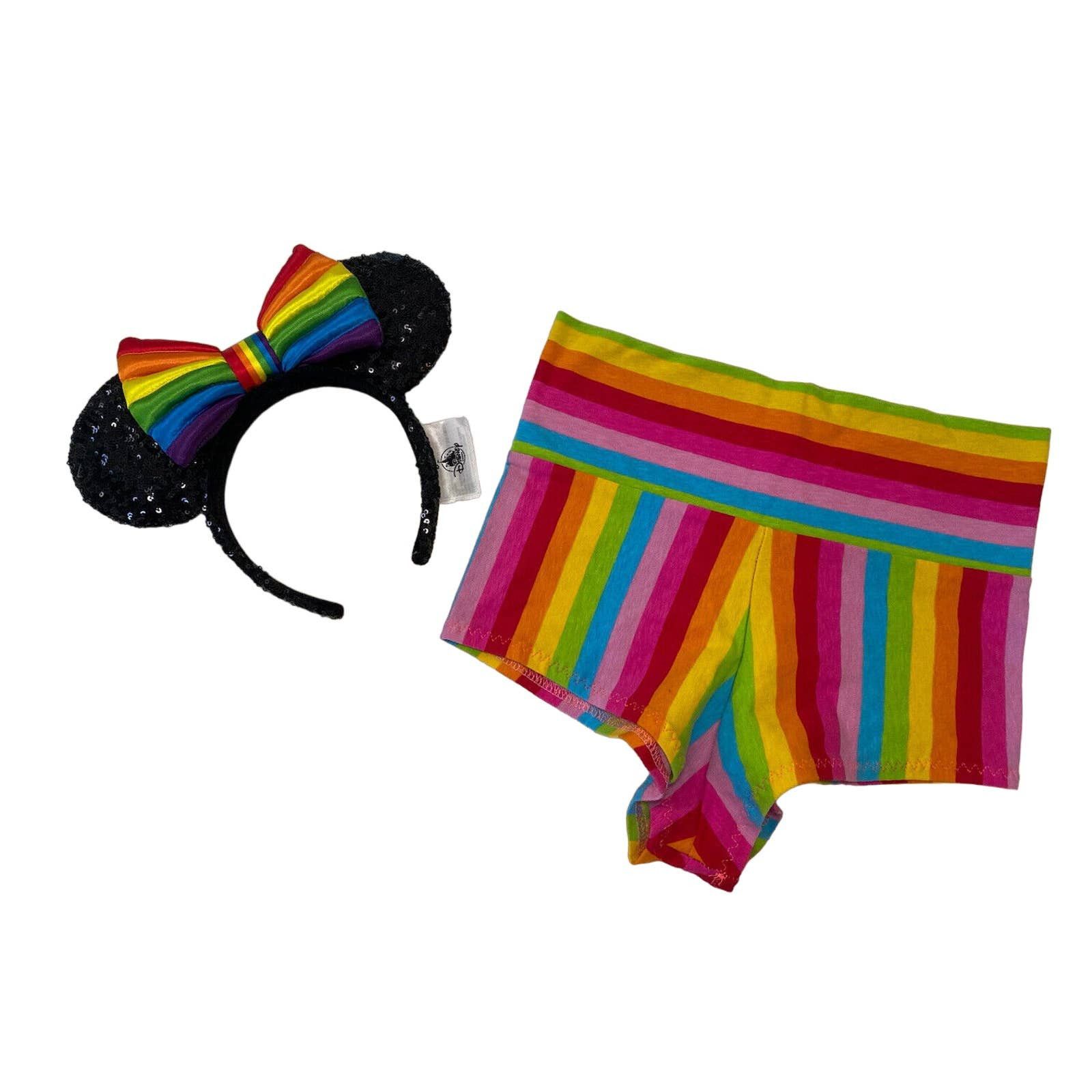 Disney Rainbow Rave Pride Booty Shorts Disney Minnie Mouse Bow Ears