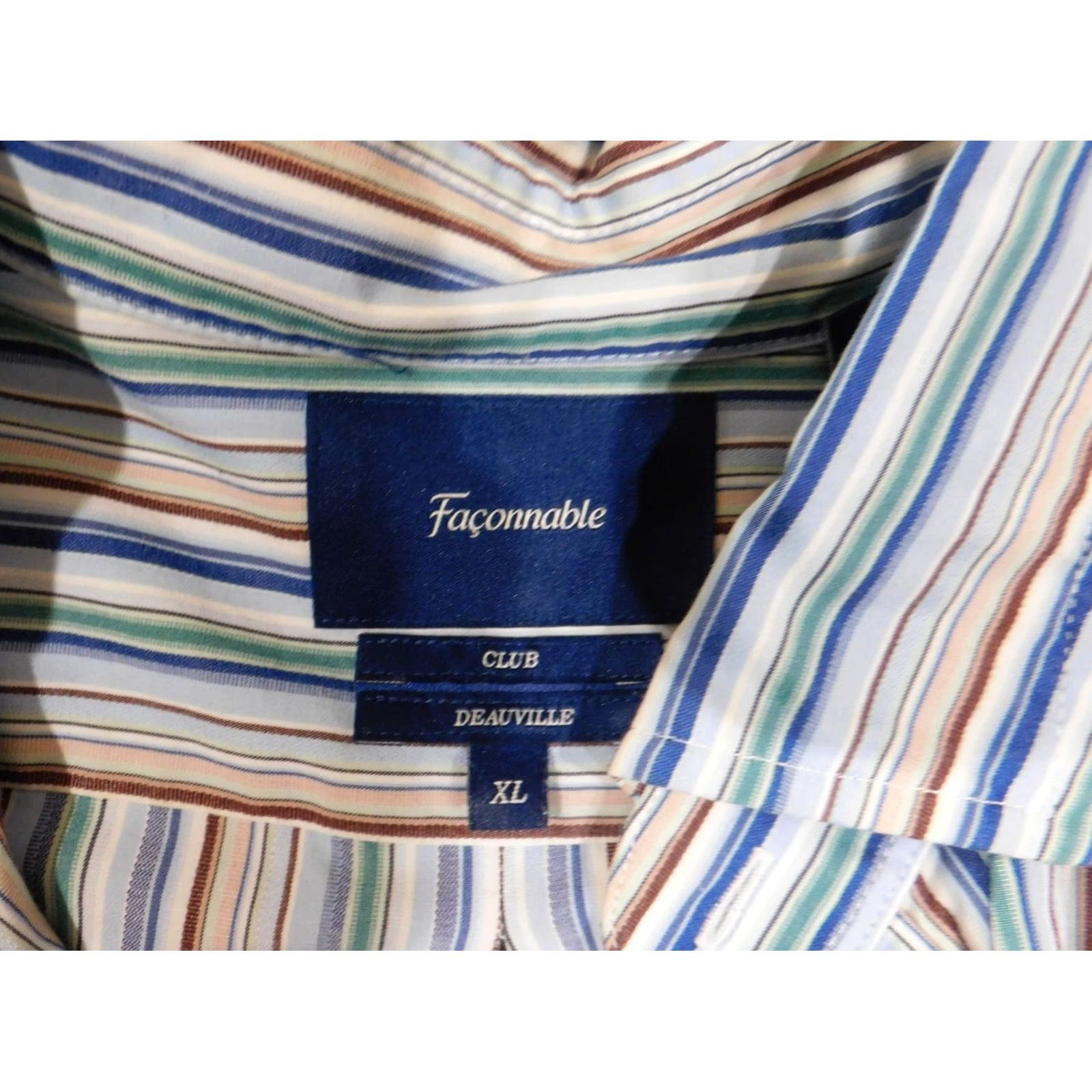 Faconnable Façonnable Shirt XL Blue Striped Button-Up Men Regular Knit Cotton Button-Down collar Vintage No Size US XL / EU 56 / 4 - 5 Thumbnail