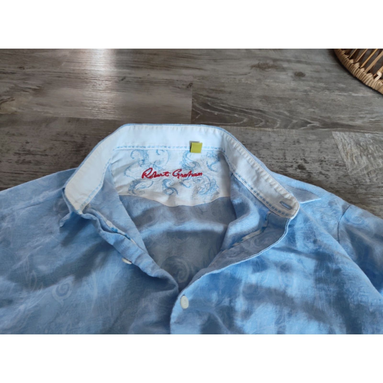 Robert Graham VINTAGE Robert Graham Men's Dress Shirt Long Sleeve Paisley Linen Cotton Classic Fit Blue Size L Size US L / EU 52-54 / 3 - 2 Thumbnail