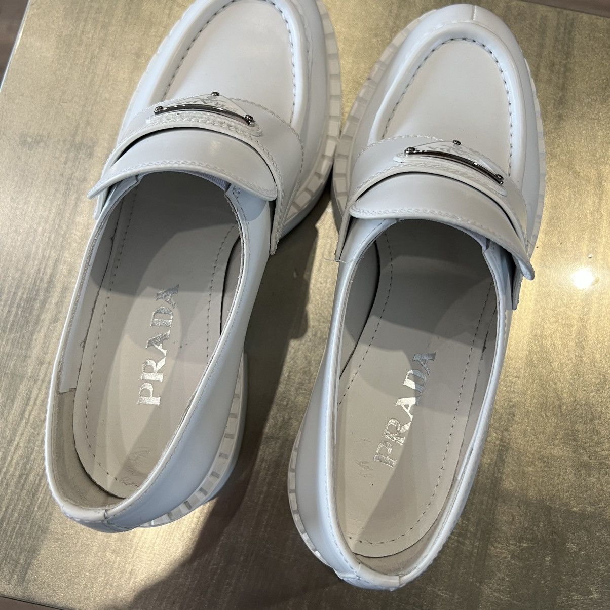 Prada Prada Spazzolato Logo Platform Leather Loafers Size US 7.5 / IT 37.5 - 6 Thumbnail