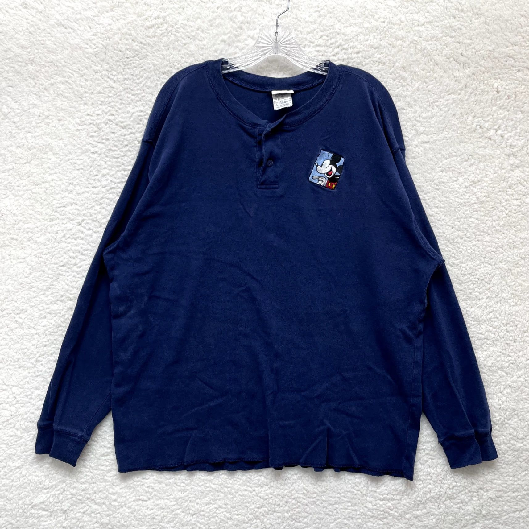 Disney VINTAGE Disney Mickey Mouse Henley T-Shirt Long Sleeve Embroidered XL Large Mens Blue 1990s - Hanley? Size US L / EU 52-54 / 3 - 2 Thumbnail