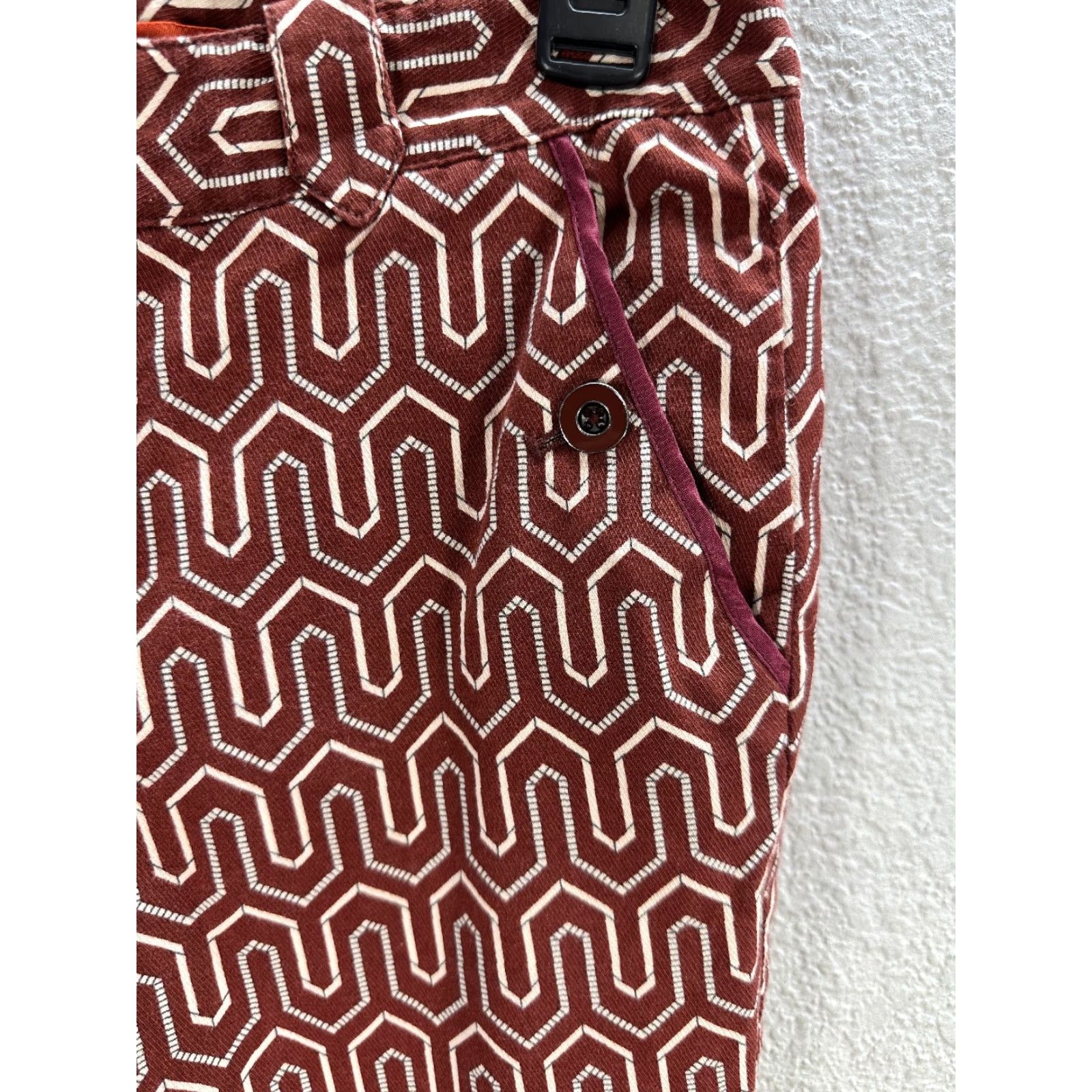 Vintage Cartonnier Womens Red Geometric Chino Pants Side Pockets Cotton Blend Sz 2 Size 28" / US 6 / IT 42 - 4 Thumbnail