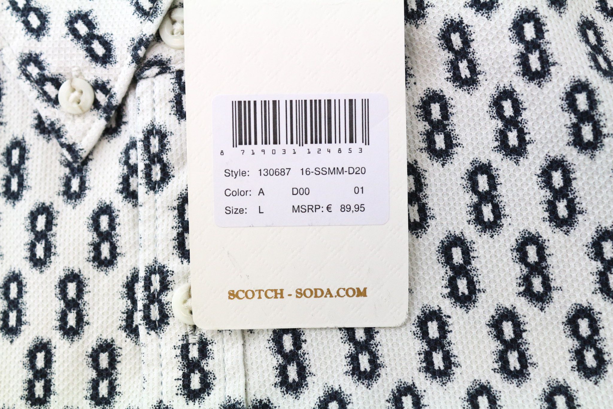 Scotch & Soda AMS COUTURE L White Navy Patterned Cotton Shirt 75667 Size US L / EU 52-54 / 3 - 6 Thumbnail