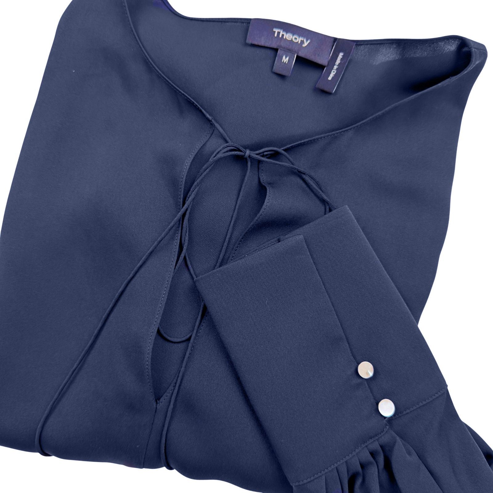 Theory Theory Silk Blue Keyhole Tie Front Cuff Sleeve Blouse Tunic Size M / US 6-8 / IT 42-44 - 3 Thumbnail