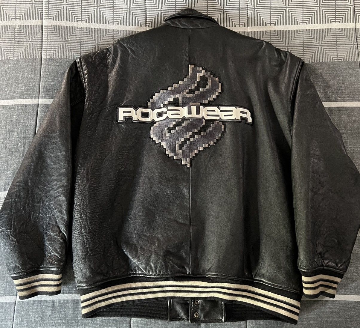image of Vintage Rocawear Genuine Leather Varsity Jacket in Black, Men's (Size XL)