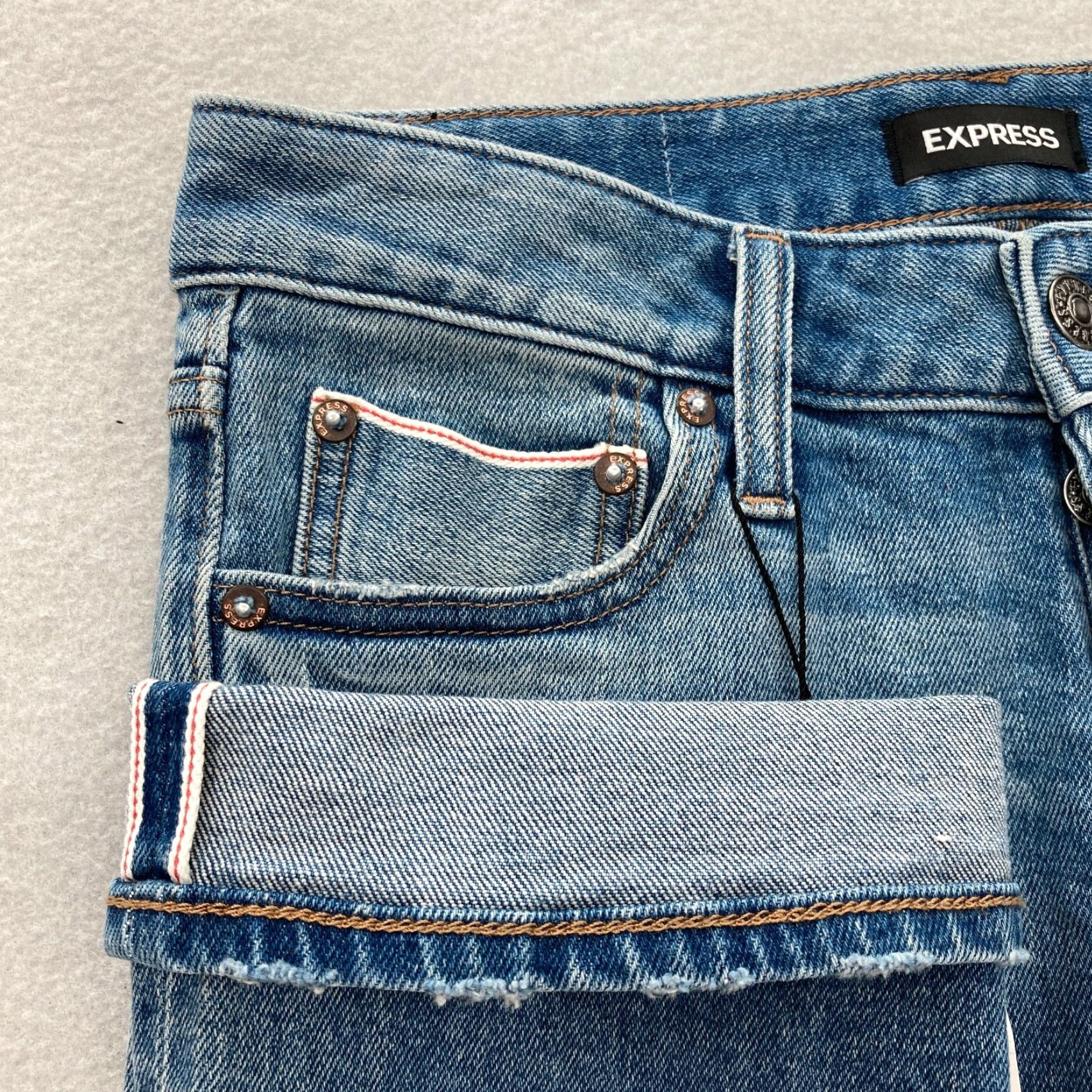 Express Express Jeans Mens 28x30 Slim Straight Denim Blue Stretch Button Fly Size US 28 / EU 44 - 5 Thumbnail