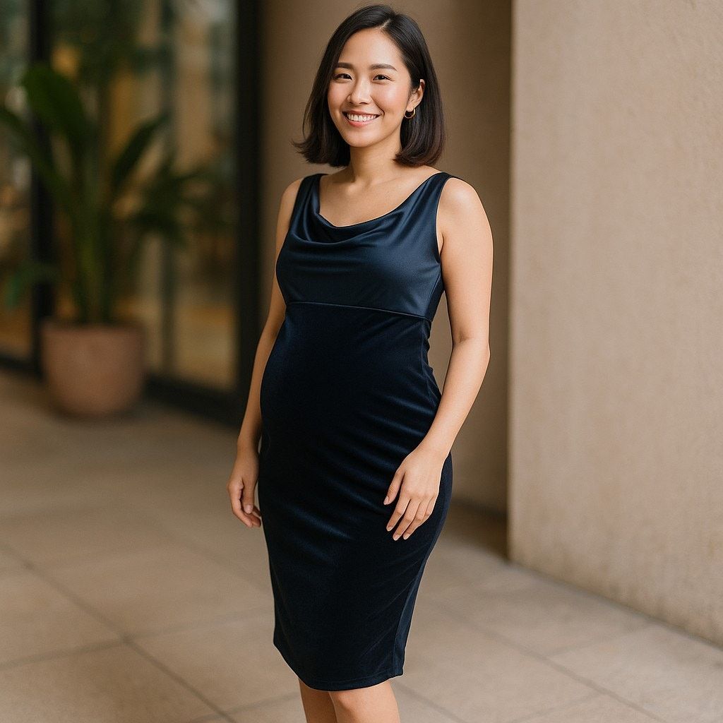 Motherhood Maternity Black Velour Sheath Dress Formal M, Women's (Size Medium)