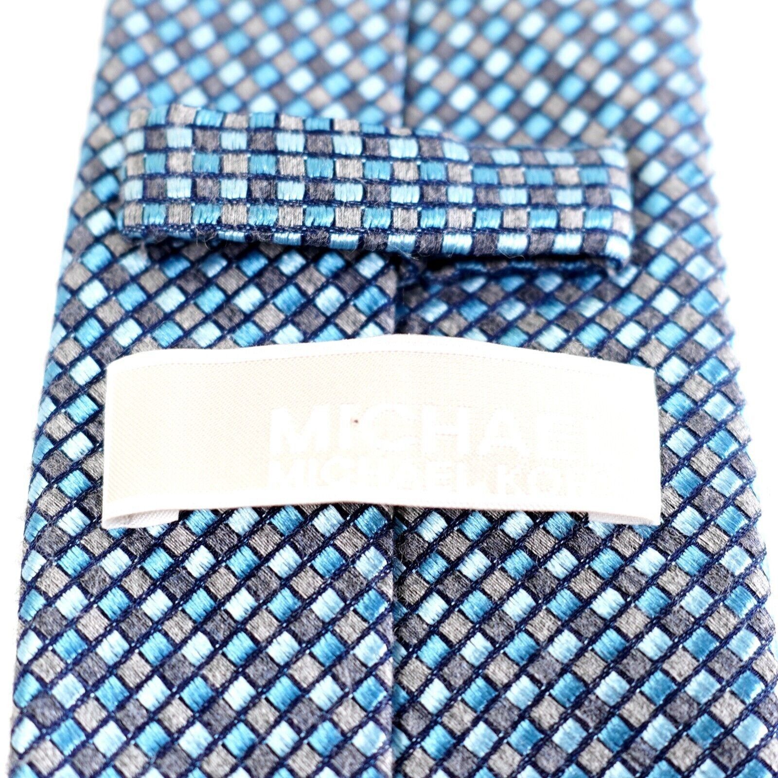 Michael Kors Michael Kors Blue Woven Silk Viscose Check Long Skinny Tie Size ONE SIZE - 4 Thumbnail