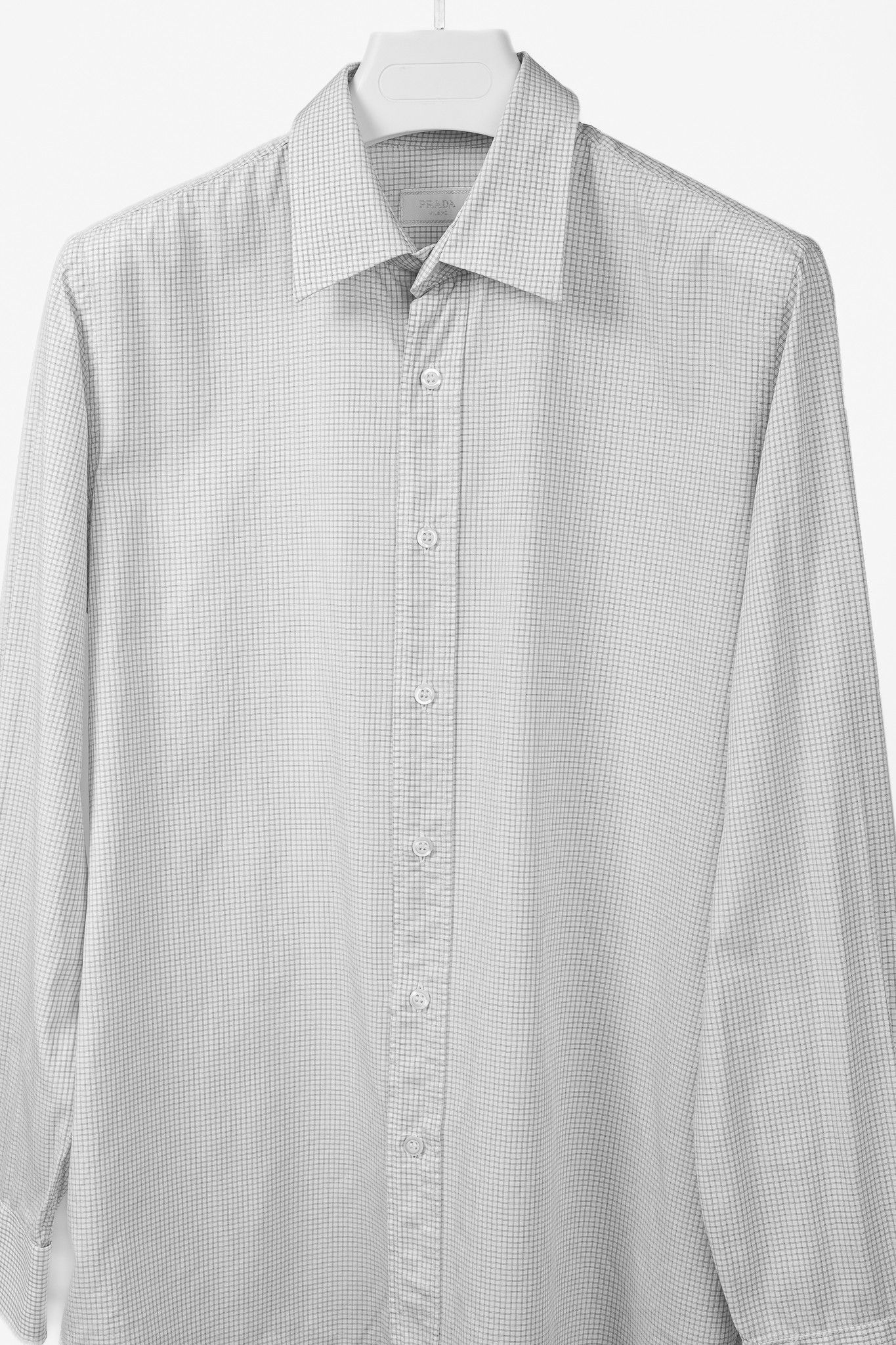 Prada Prada 2015 Small Check White & Taupe Cotton Button-Up Oxford Size US S / EU 44-46 / 1 - 3 Thumbnail